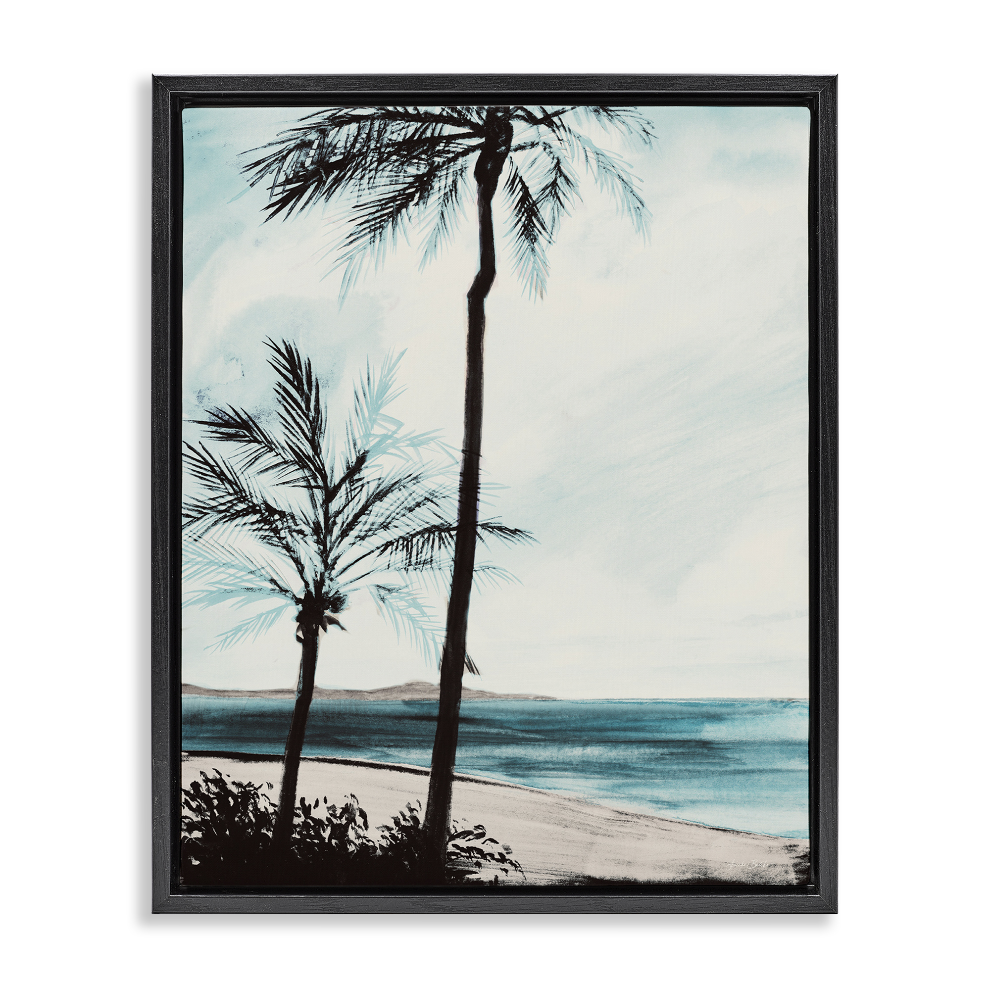 Stupell Industries Beach Palm Silhouettes Coastal Painting Black Floater Framed Canvas Art Print Wall Art, 17 x 21