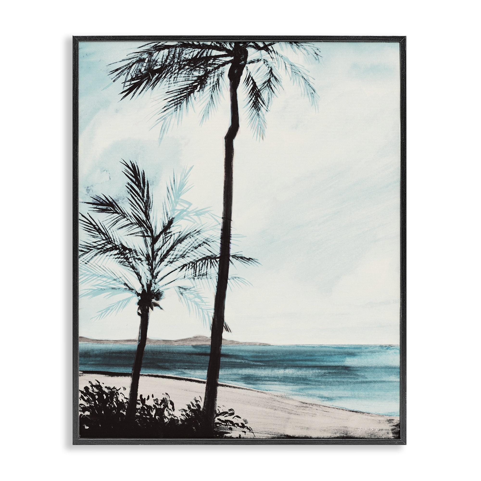 Stupell Industries Beach Palm Silhouettes Coastal Painting Black Framed Art Print Wall Art, 11 x 14