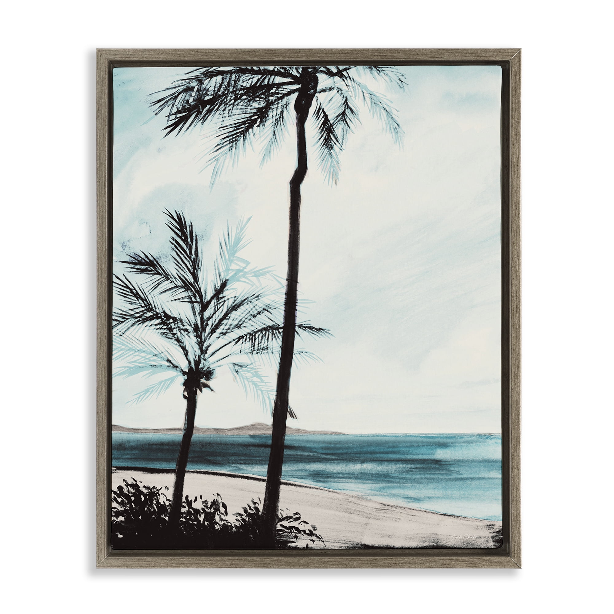 Stupell Industries Beach Palm Silhouettes Coastal Painting Brown Floater Framed Canvas Art Print Wall Art, 25 x 31
