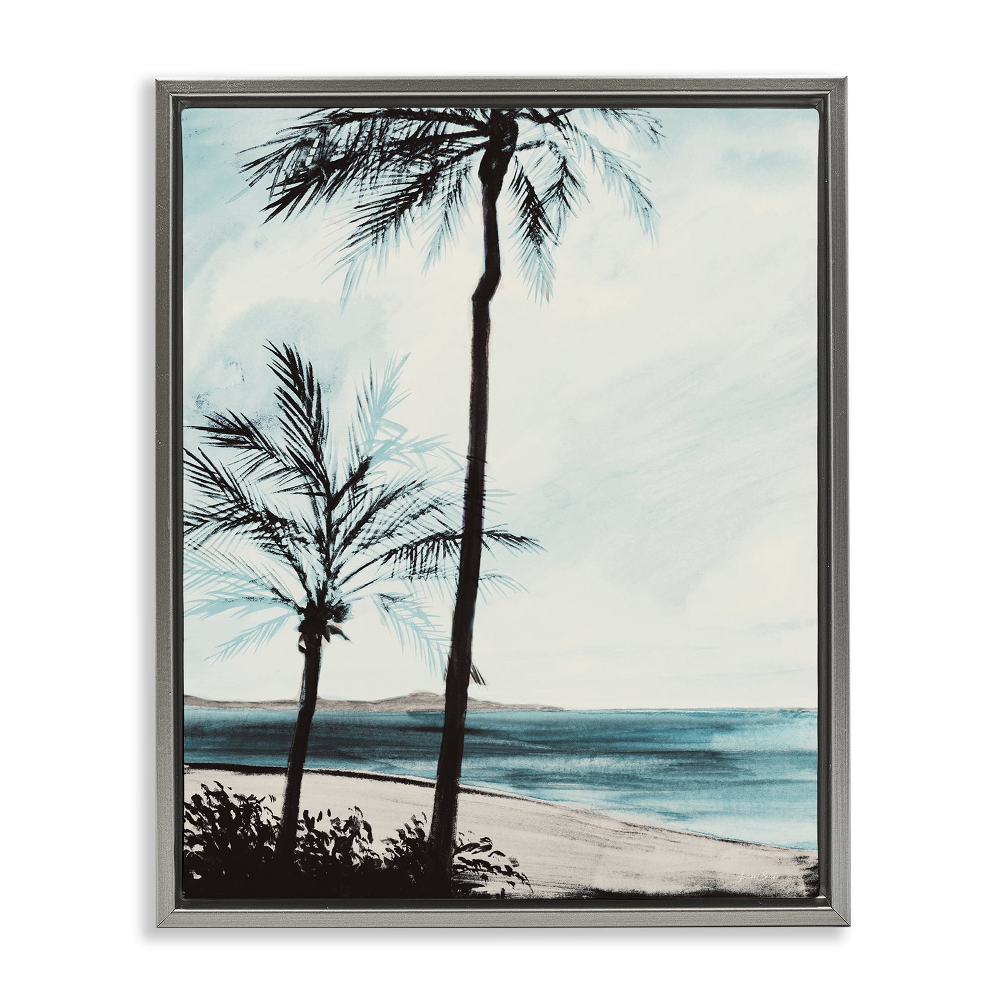Stupell Industries Beach Palm Silhouettes Coastal Painting Gray Floater Framed Canvas Art Print Wall Art, 25 x 31