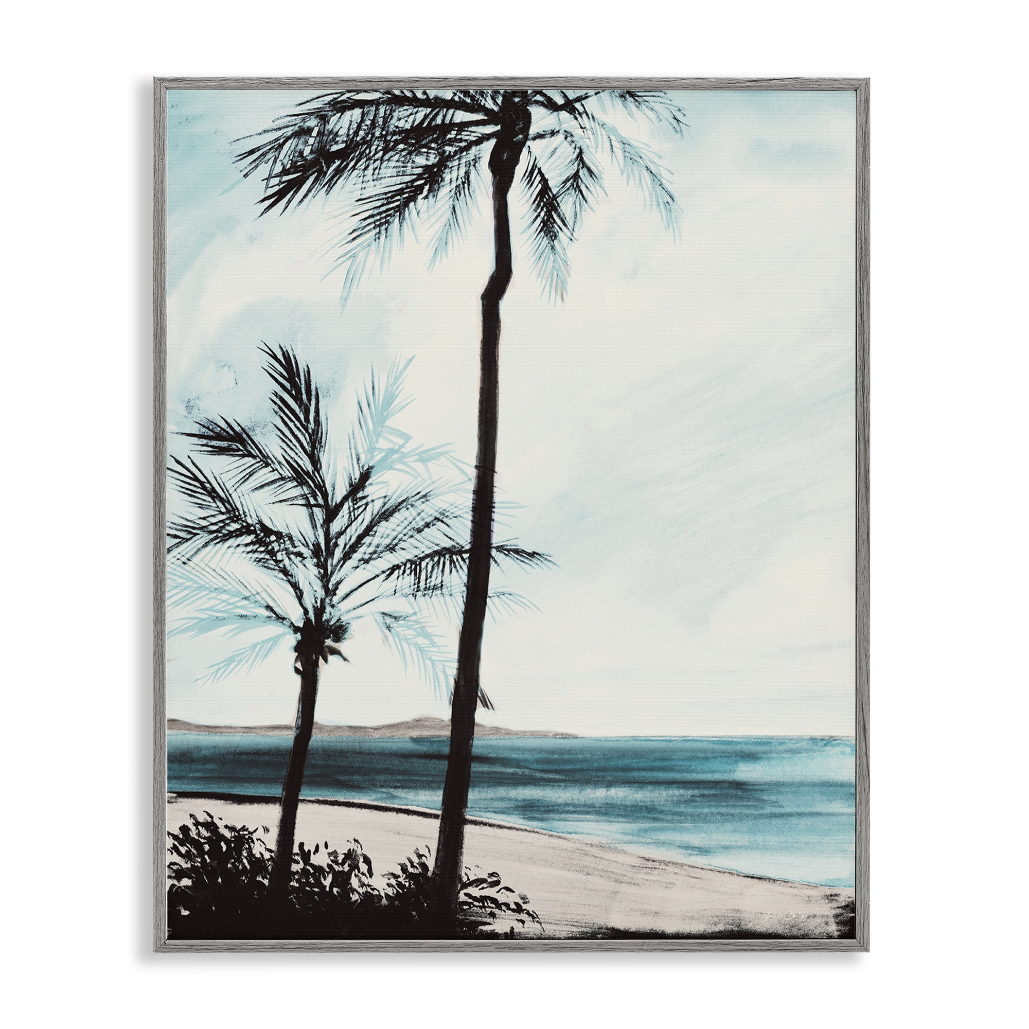 Stupell Industries Beach Palm Silhouettes Coastal Painting Gray Framed Art Print Wall Art, 24 x 30