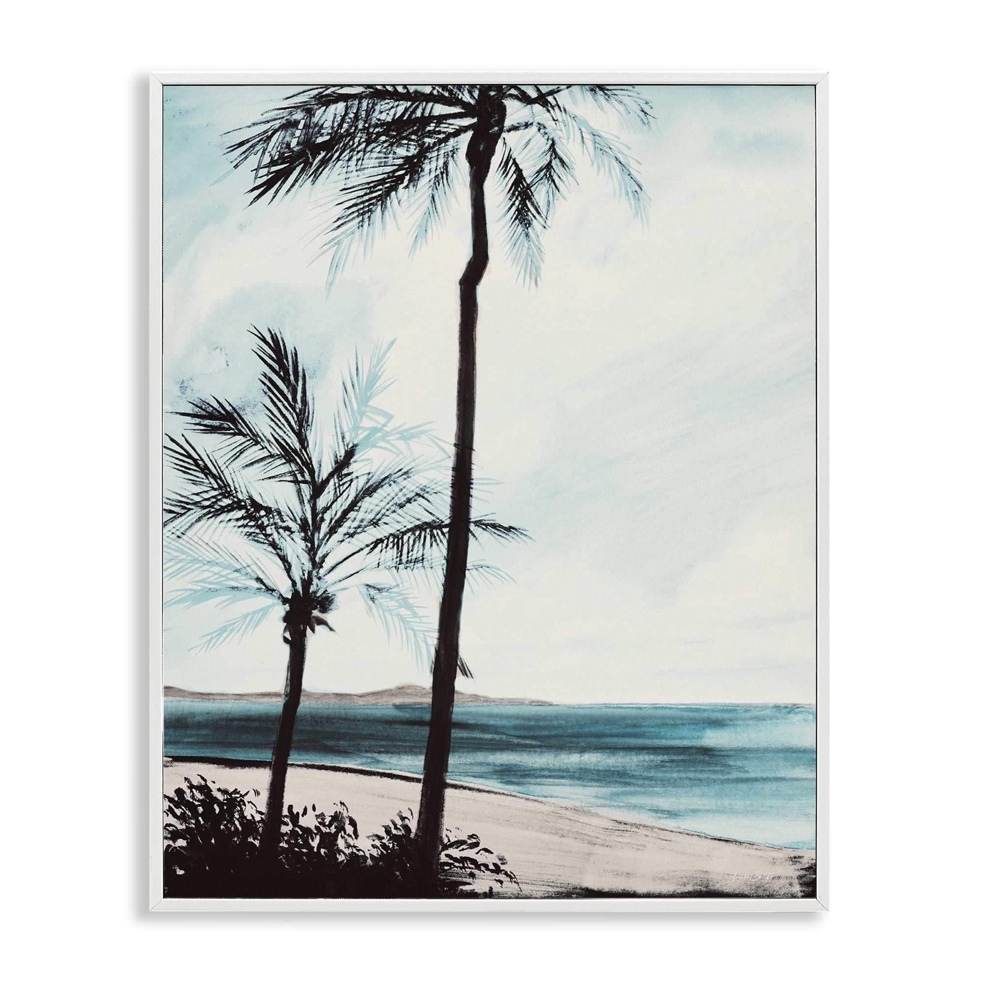 Stupell Industries Beach Palm Silhouettes Coastal Painting White Framed Art Print Wall Art, 24 x 30