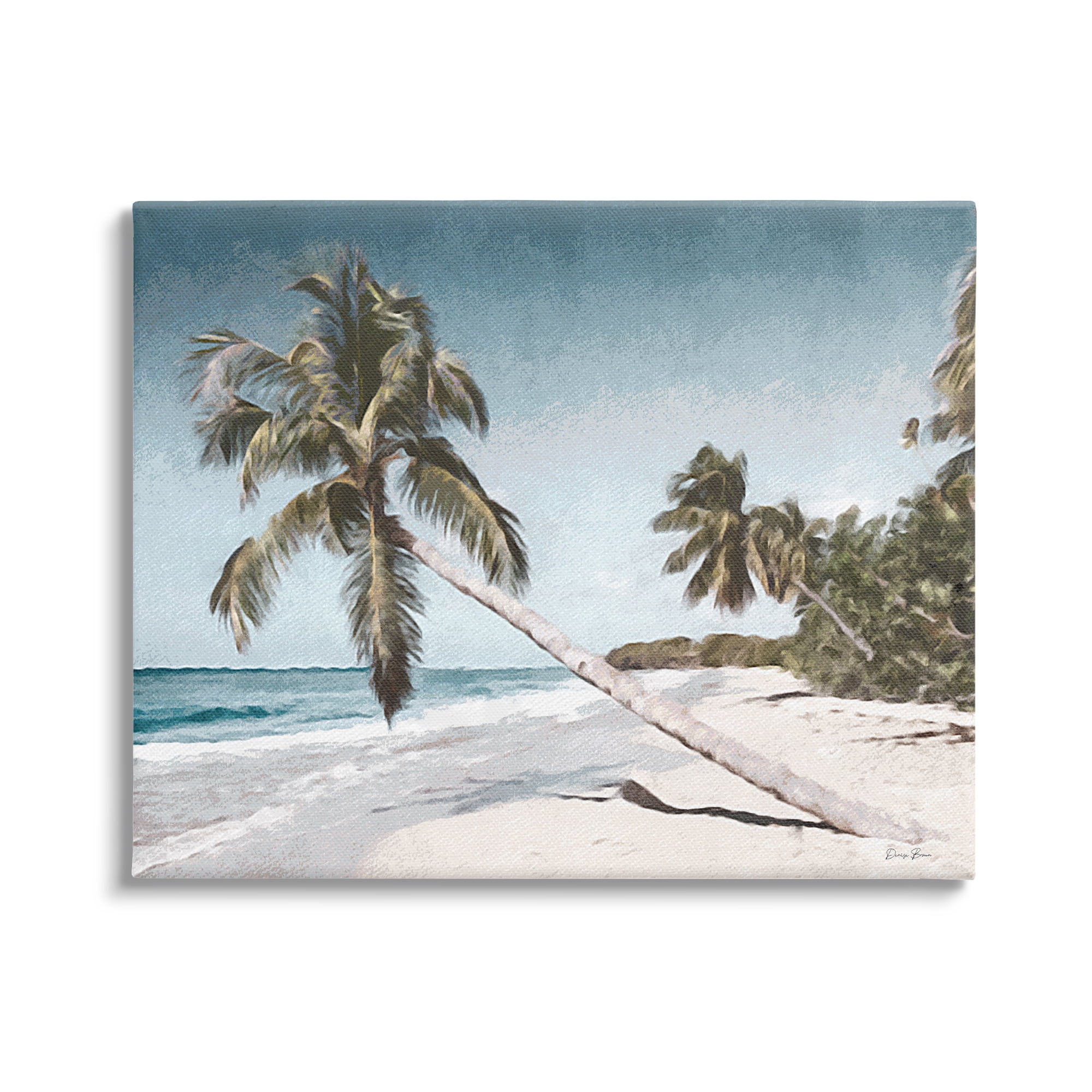 Stupell Industries Beach Palm Trees Clear Summer Day Blue Sky Design , 48 x 36, Design by Denise Brown