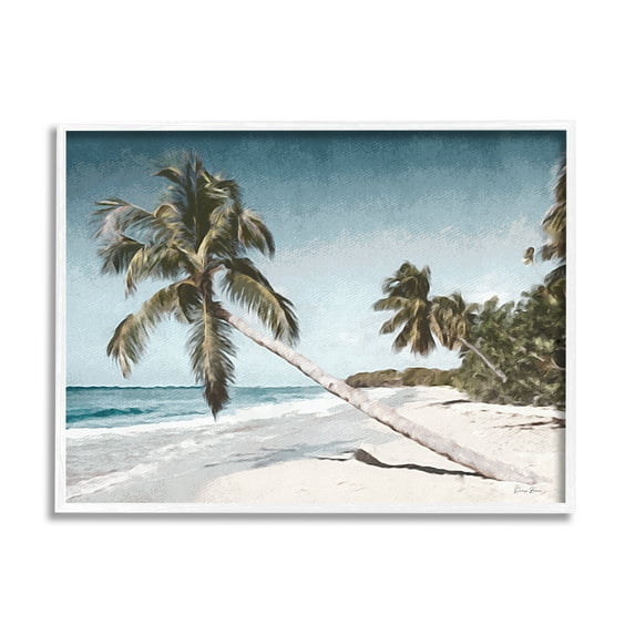 Stupell Industries Beach Palm Trees Clear Summer Day Blue Sky Design Photography White Framed Art Print Wall Art, 14x11, by Denise Brown