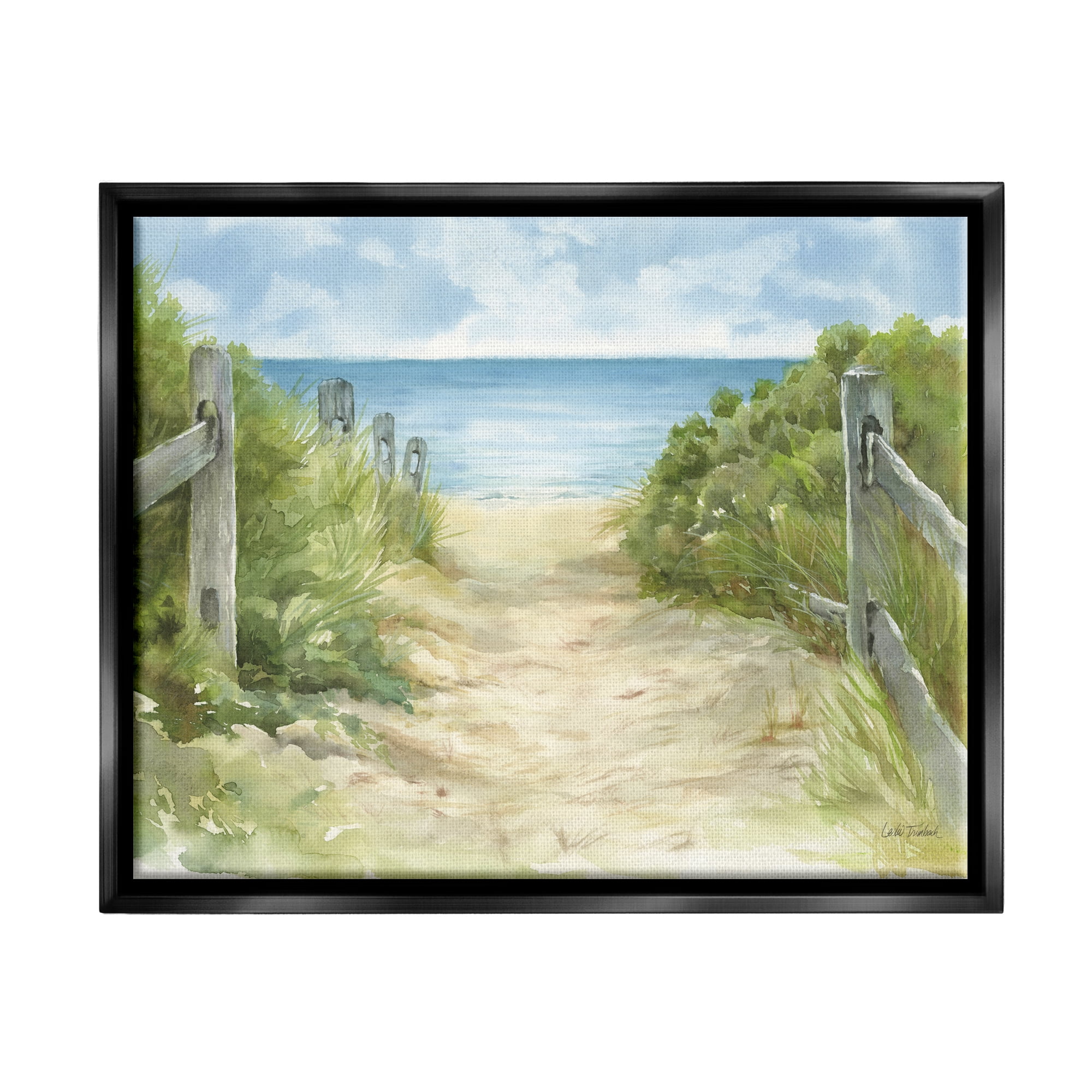 Stupell Industries Beach Path Painting Nature Painting Black Floater Framed Art Print Wall Art, 21 x 17