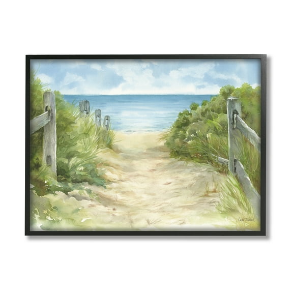 Stupell Industries Beach Path Painting Nature Painting Black Framed Art Print Wall Art, 20 x 16