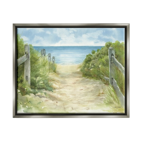 Stupell Industries Beach Path Painting Nature Painting Gray Floater Framed Art Print Wall Art, 31 x 25