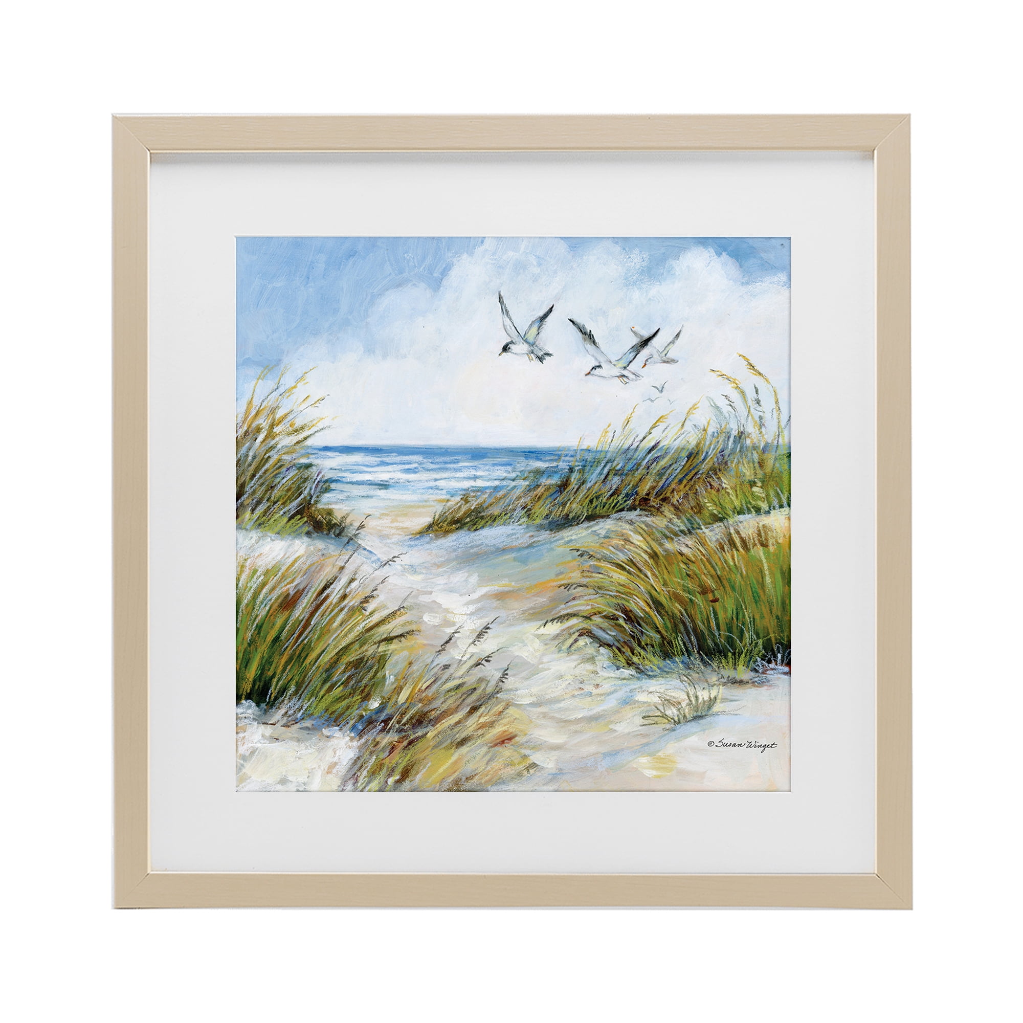 Stupell Industries Beach Path Seagulls Overhead Birch Framed Print Under Glass, design by Susan Winget