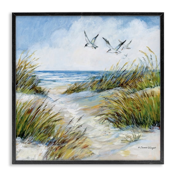 Stupell Industries Tropical Beach Path Seagulls Overhead Black Framed Giclee Art, 24 x 24, by Susan Winget