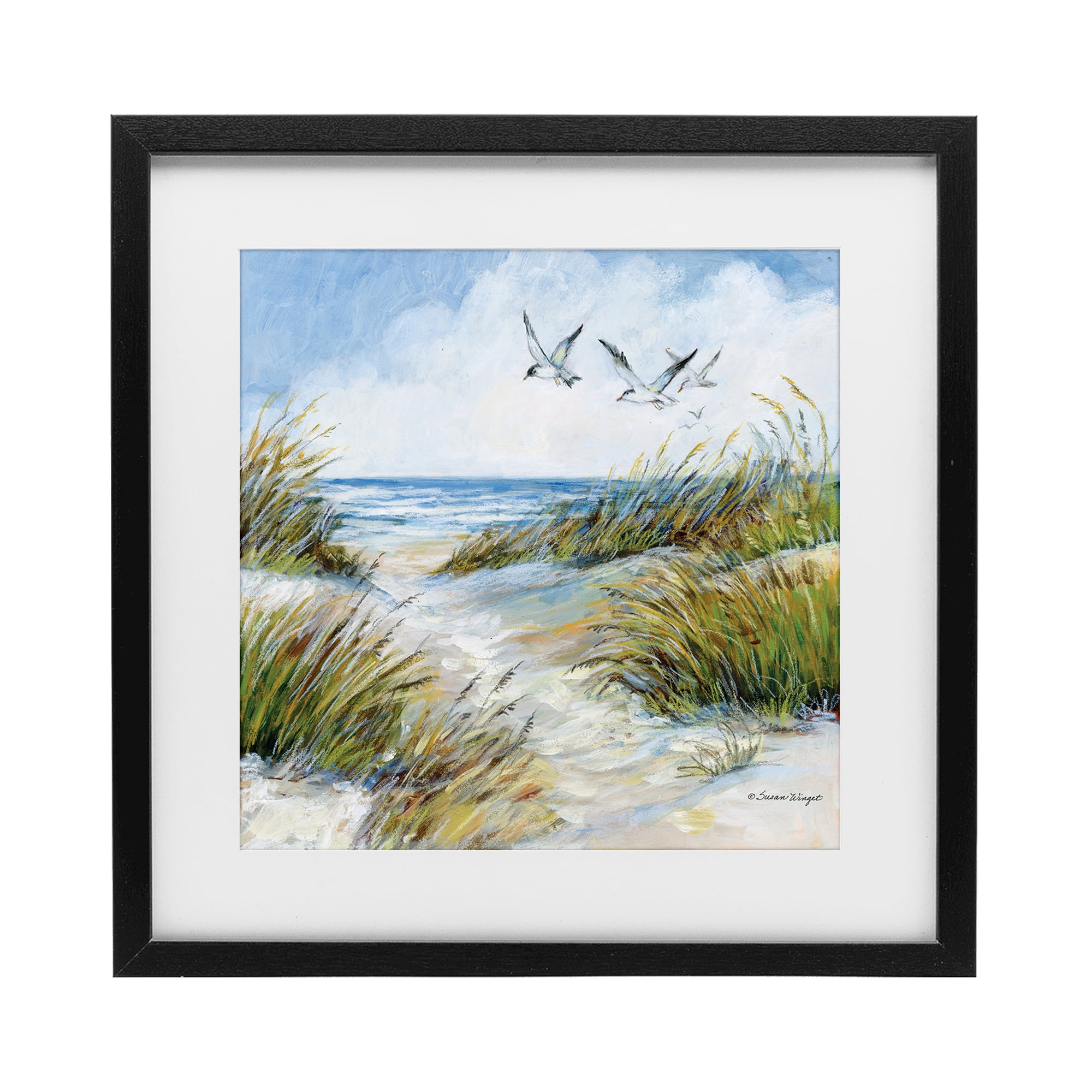 Stupell Industries Beach Path Seagulls Overhead Black Framed Print Under Glass, design by Susan Winget