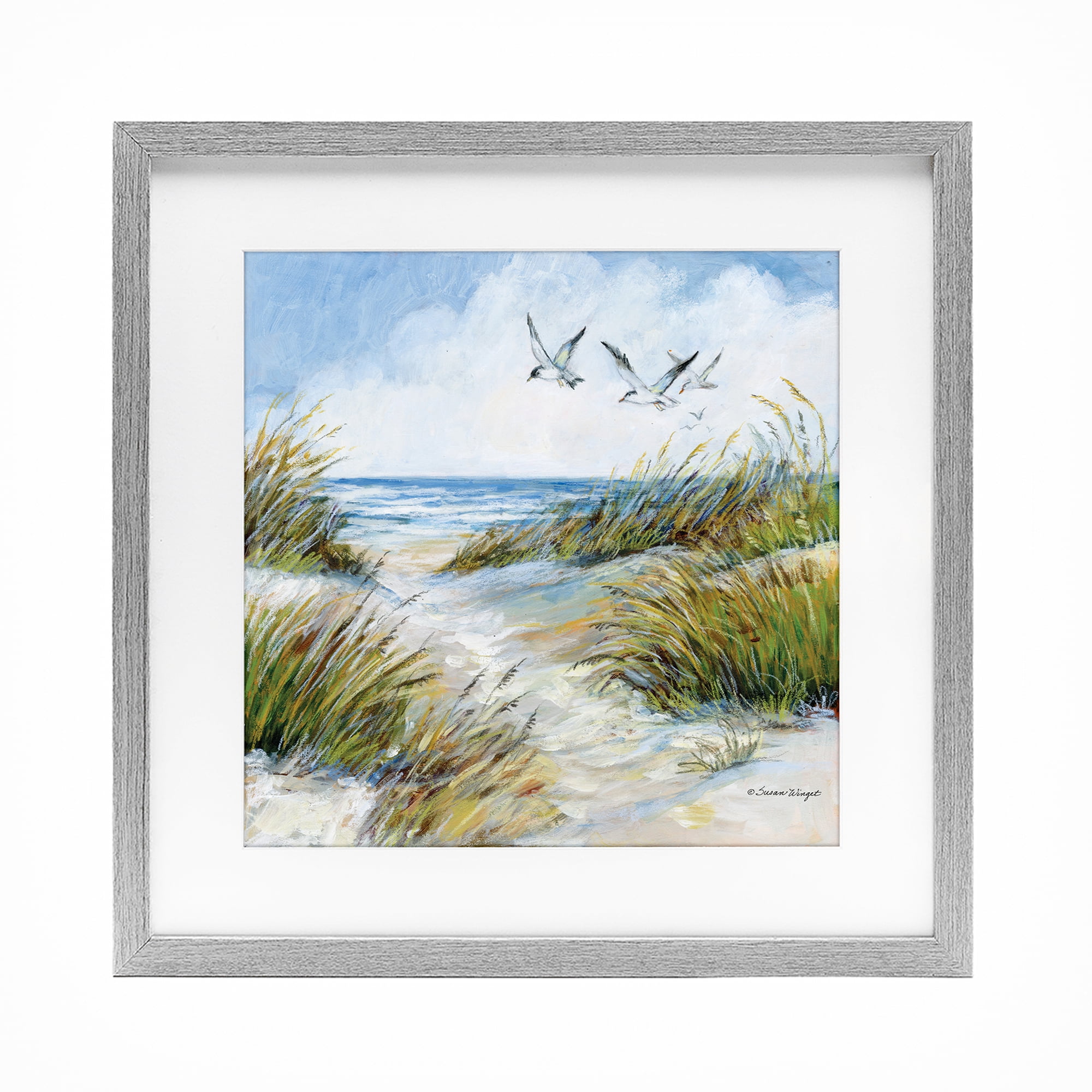 Stupell Industries Beach Path Seagulls Overhead Gray Framed Print Under Glass, design by Susan Winget