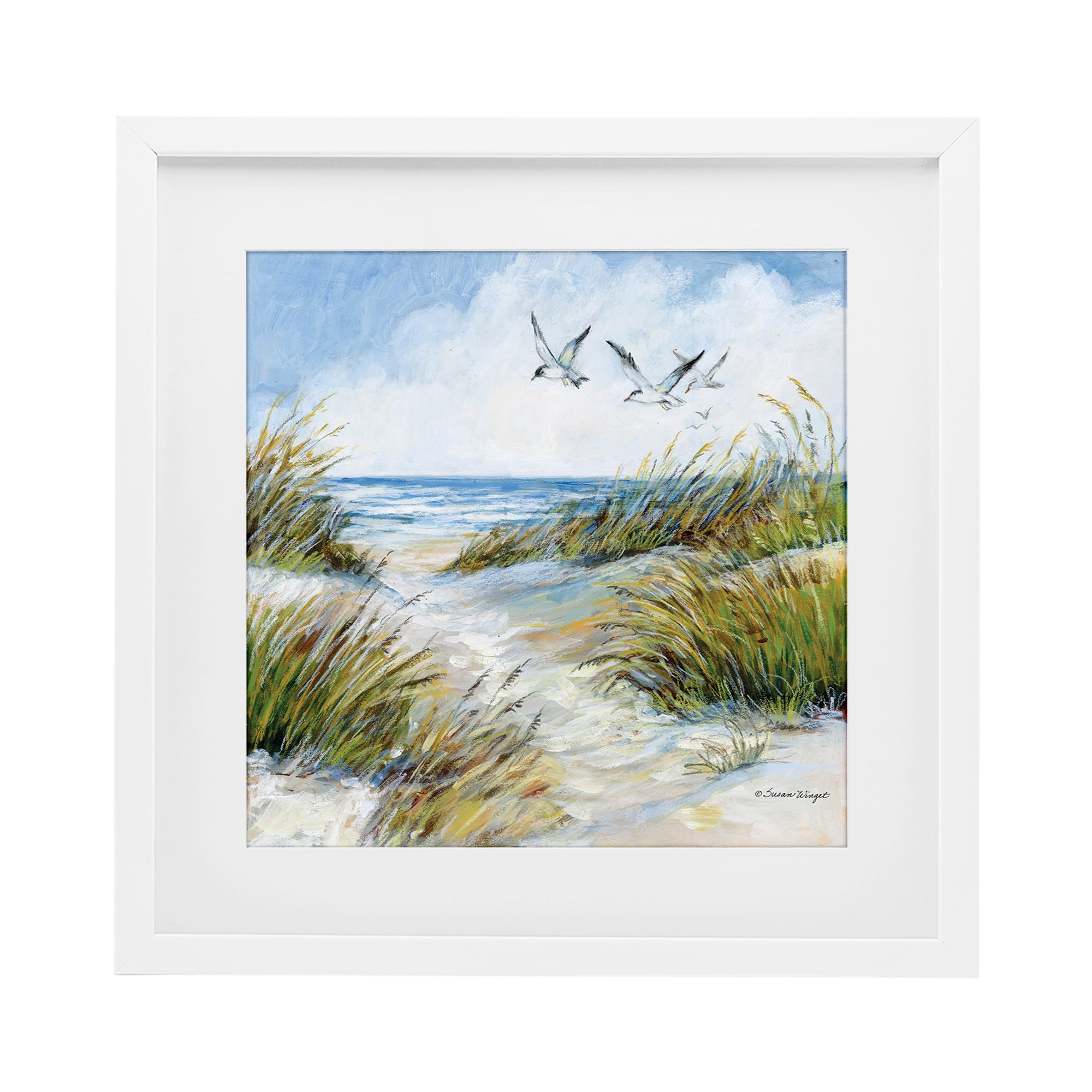 Stupell Industries Beach Path Seagulls Overhead White Framed Print Under Glass, design by Susan Winget