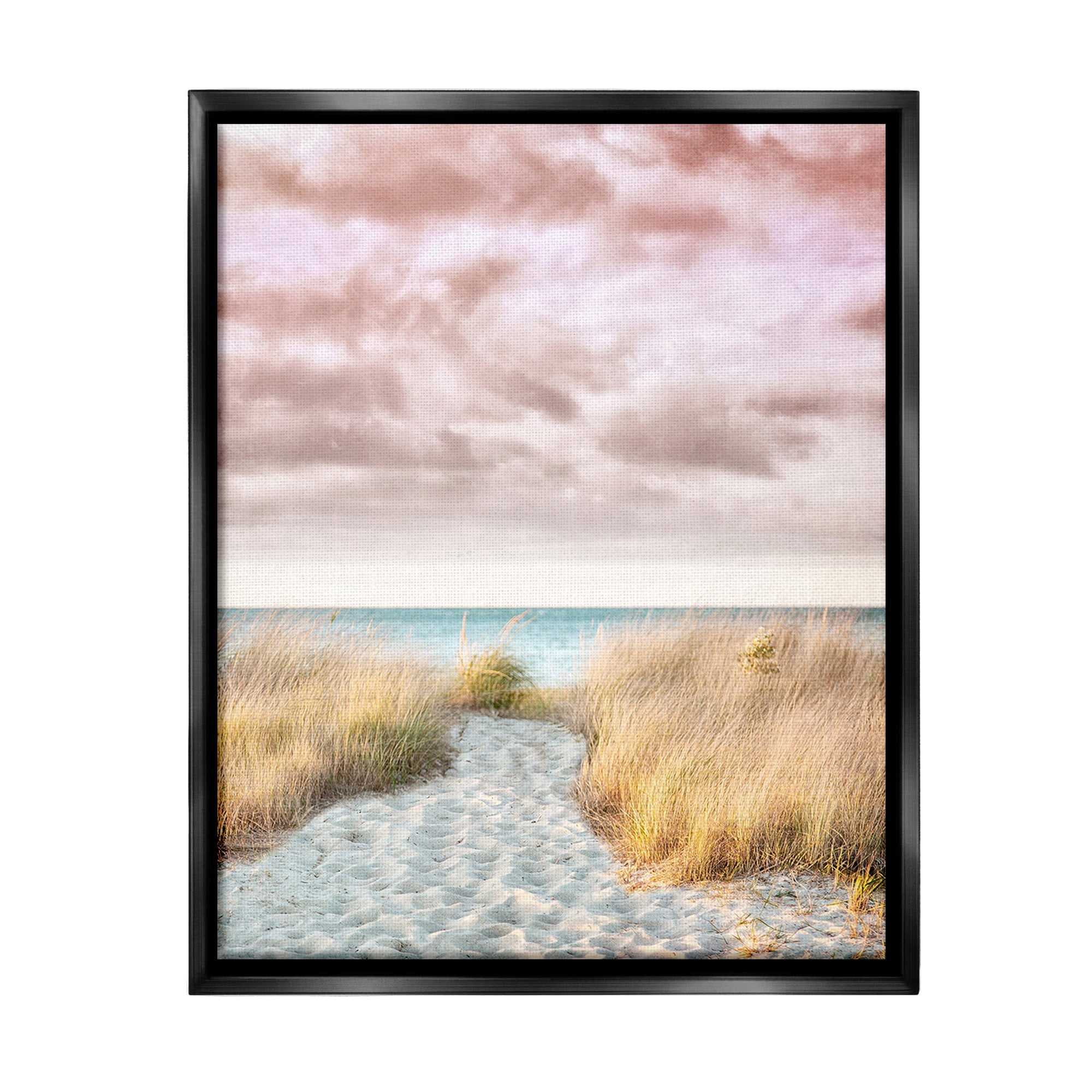 Stupell Industries Beach Path with Pink Sky Landscape Photography Black Floater Framed Canvas Art Print Wall Art, 17 x 21