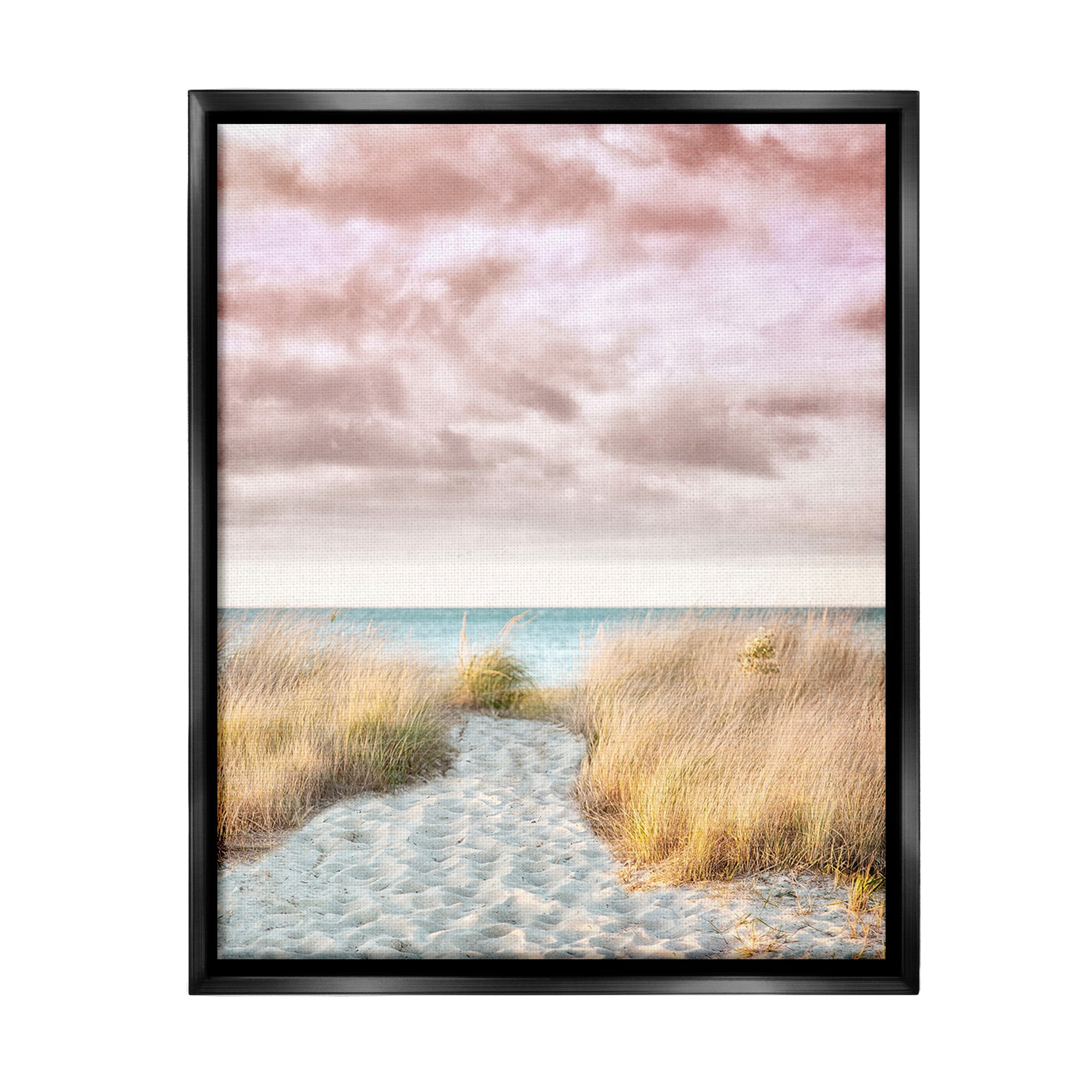 Stupell Industries Beach Path with Pink Sky Landscape Photography Black Floater Framed Canvas Art Print Wall Art, 25 x 31