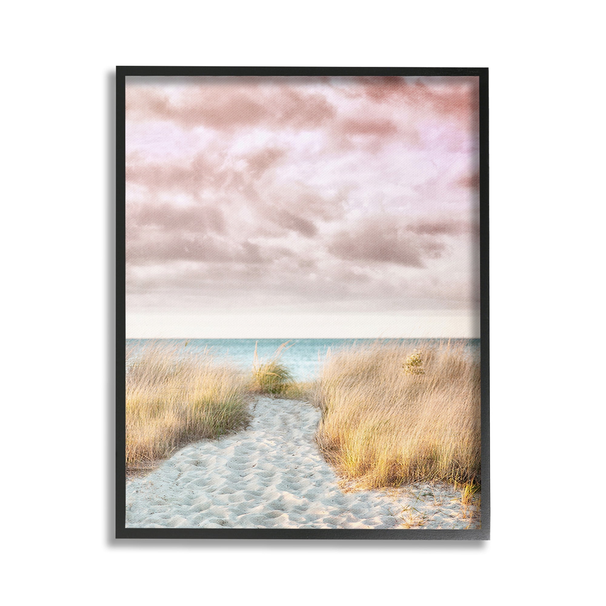 Stupell Industries Beach Path with Pink Sky Landscape Photography Black Framed Art Print Wall Art, 24 x 30