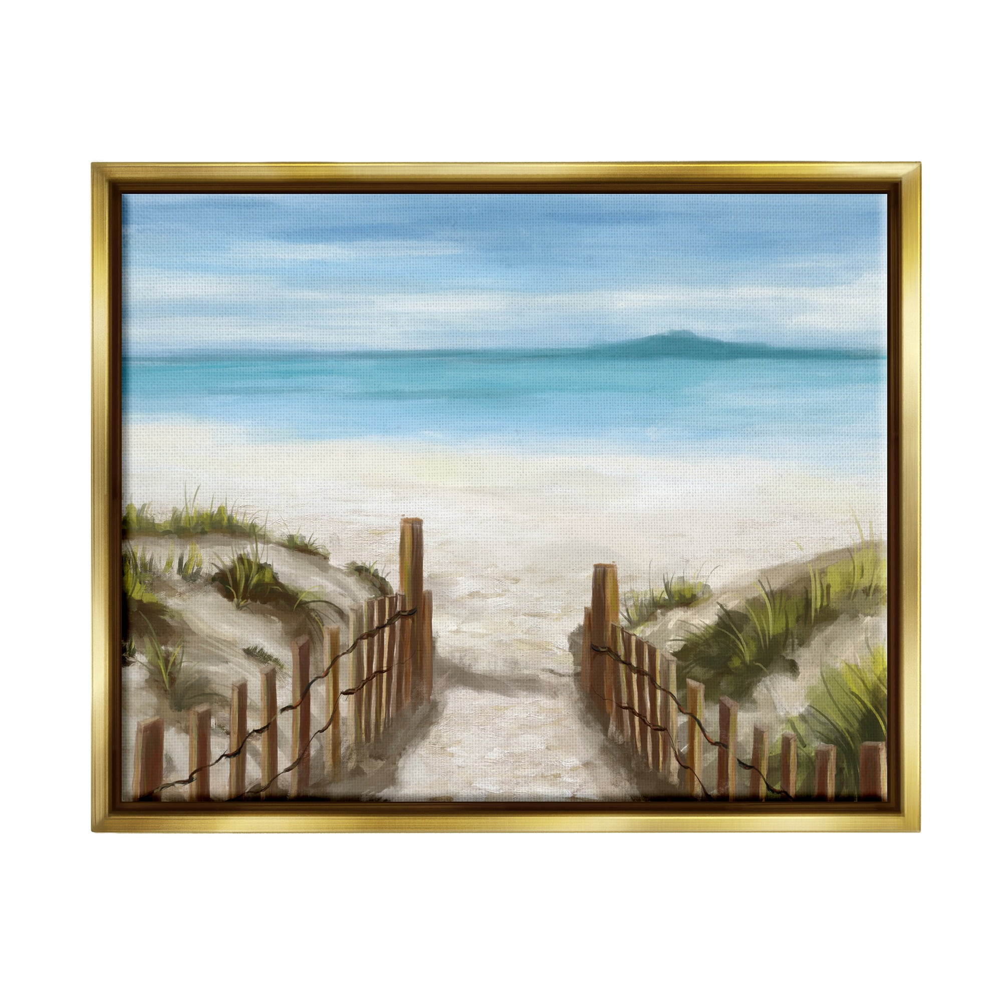Stupell Industries Beach Pathway to Shore Nature Painting Gold Floater Framed Canvas Art Print Wall Art, 21 x 17