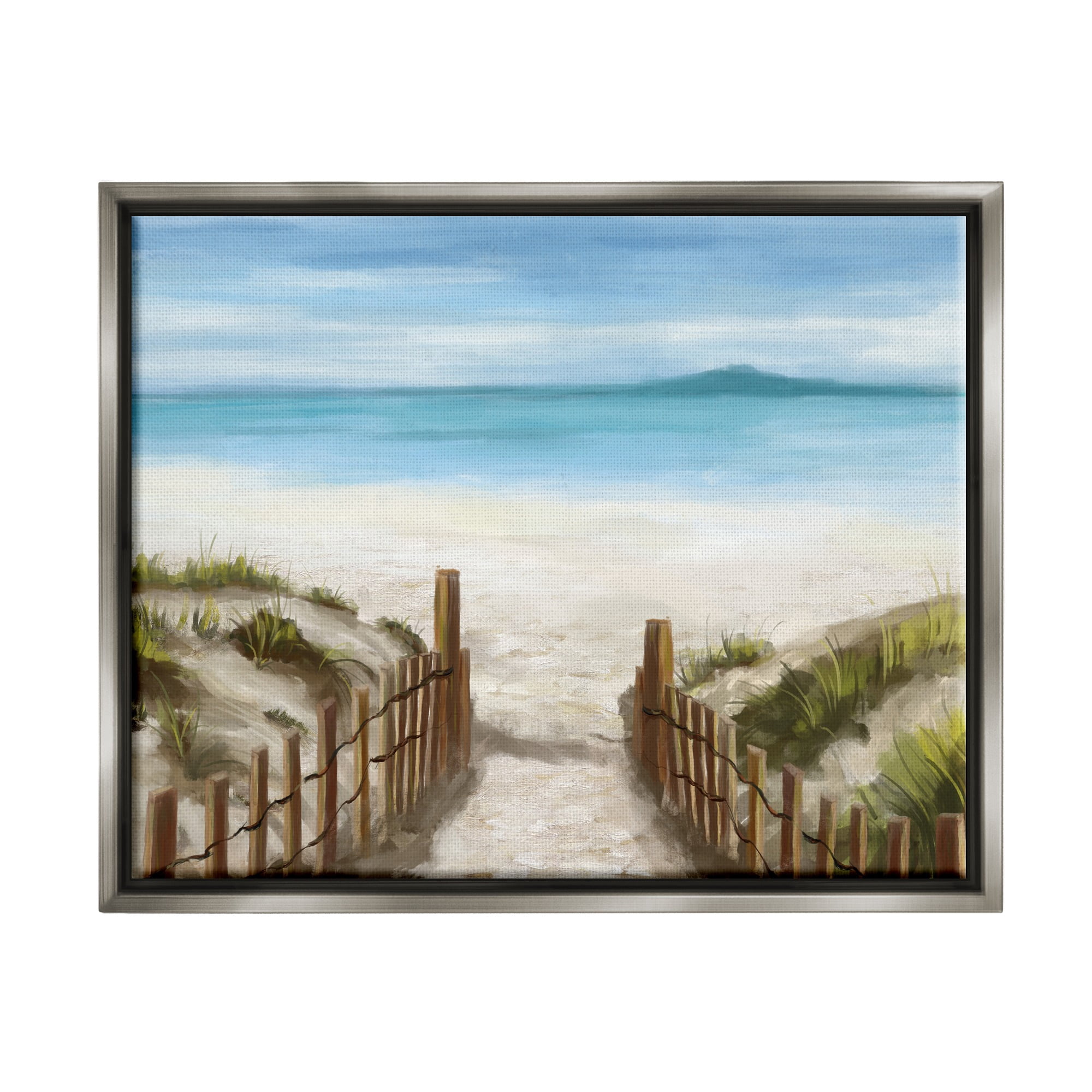 Stupell Industries Beach Pathway to Shore Nature Painting Gray Floater Framed Canvas Art Print Wall Art, 31 x 25