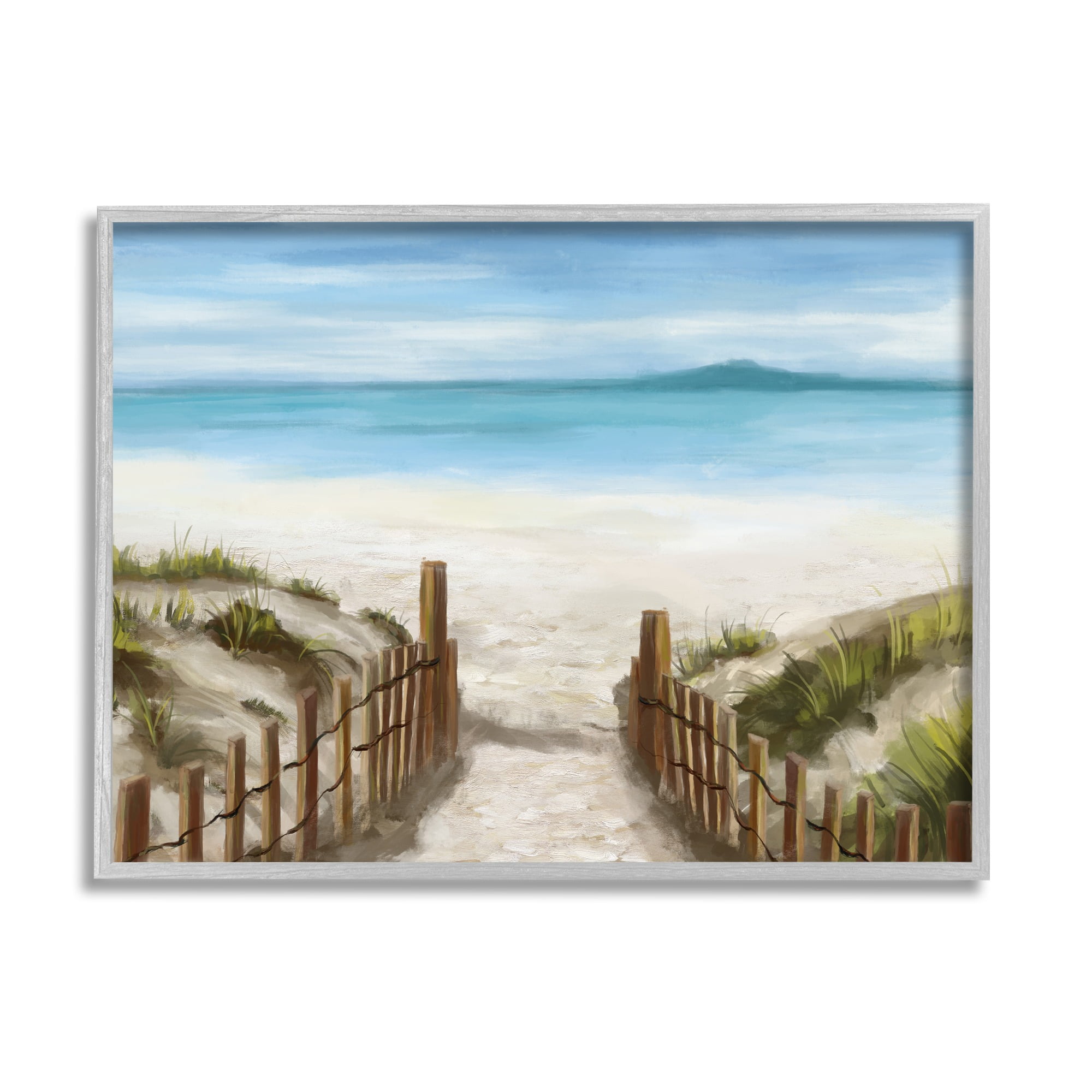 Stupell Industries Beach Pathway to Shore Nature Painting Gray Framed Art Print Wall Art, 20 x 16