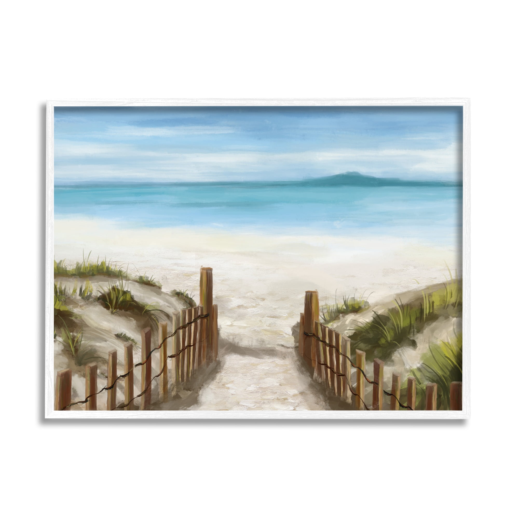 Stupell Industries Beach Pathway to Shore Nature Painting White Framed Art Print Wall Art, 30 x 24
