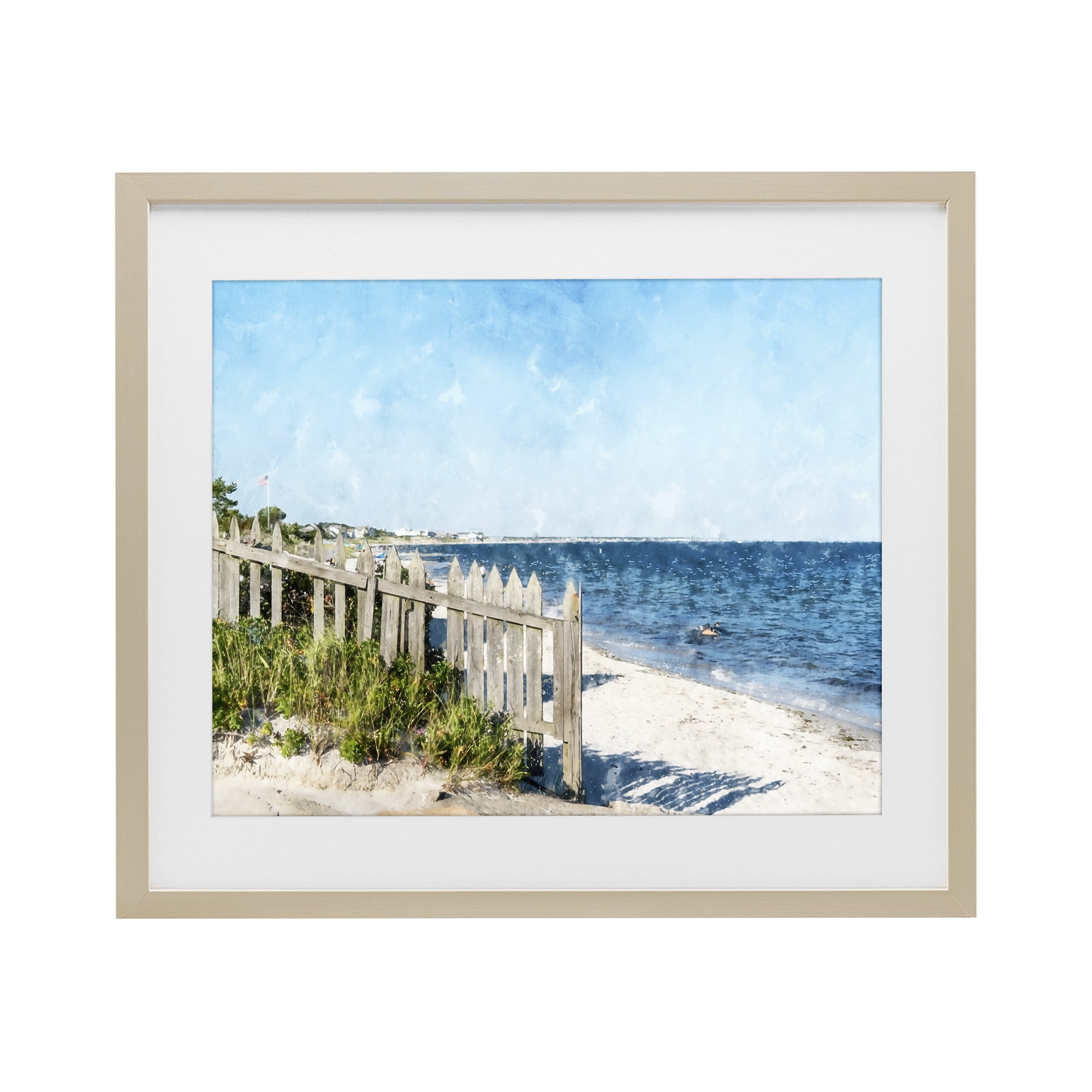 Stupell Industries Beach Pickets View Birch Framed Print Under Glass, design by Kim Curinga