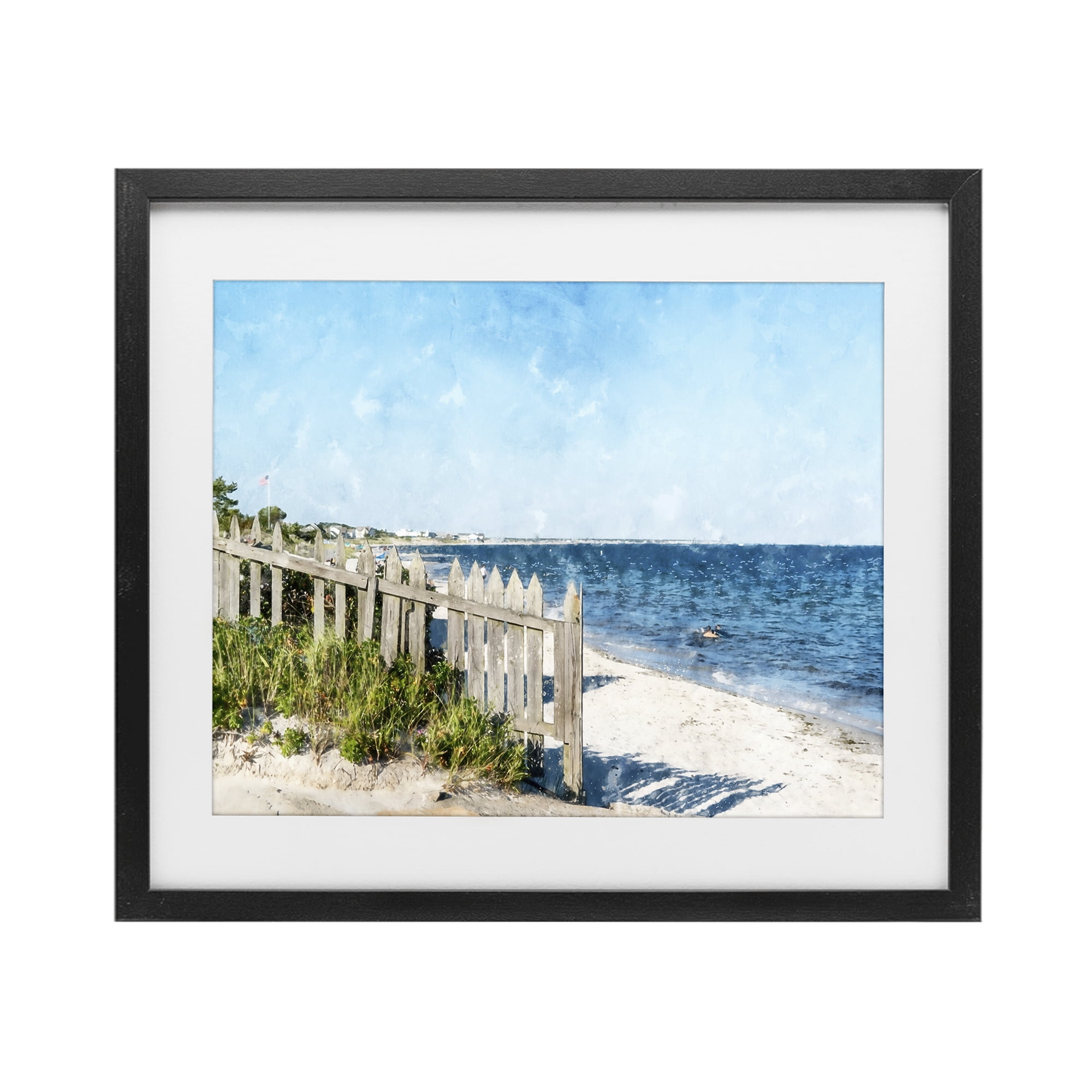 Stupell Industries Beach Pickets View Black Framed Print Under Glass, design by Kim Curinga