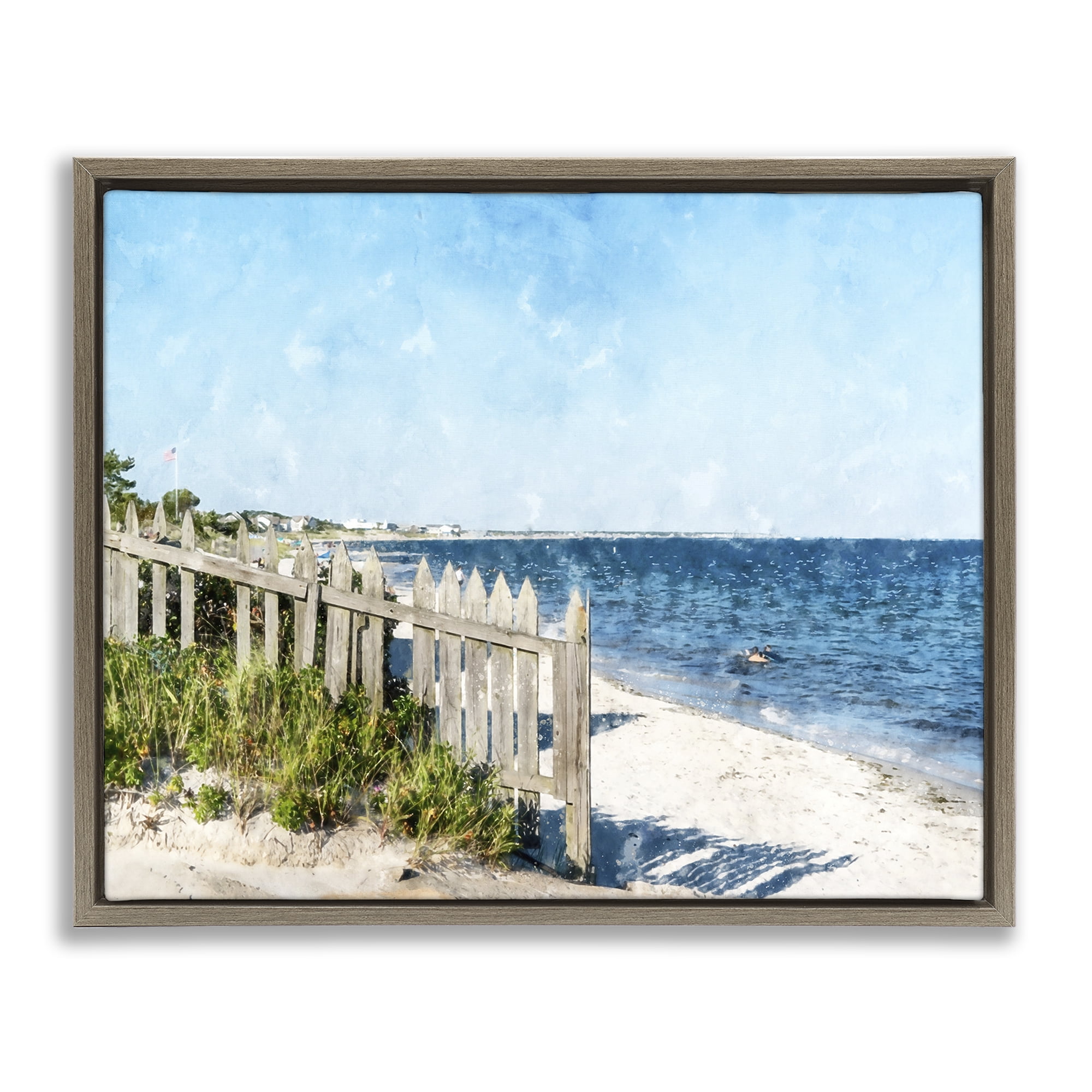 Stupell Industries Beach Pickets View Brown Framed Floater Canvas Wall Art, design by Kim Curinga