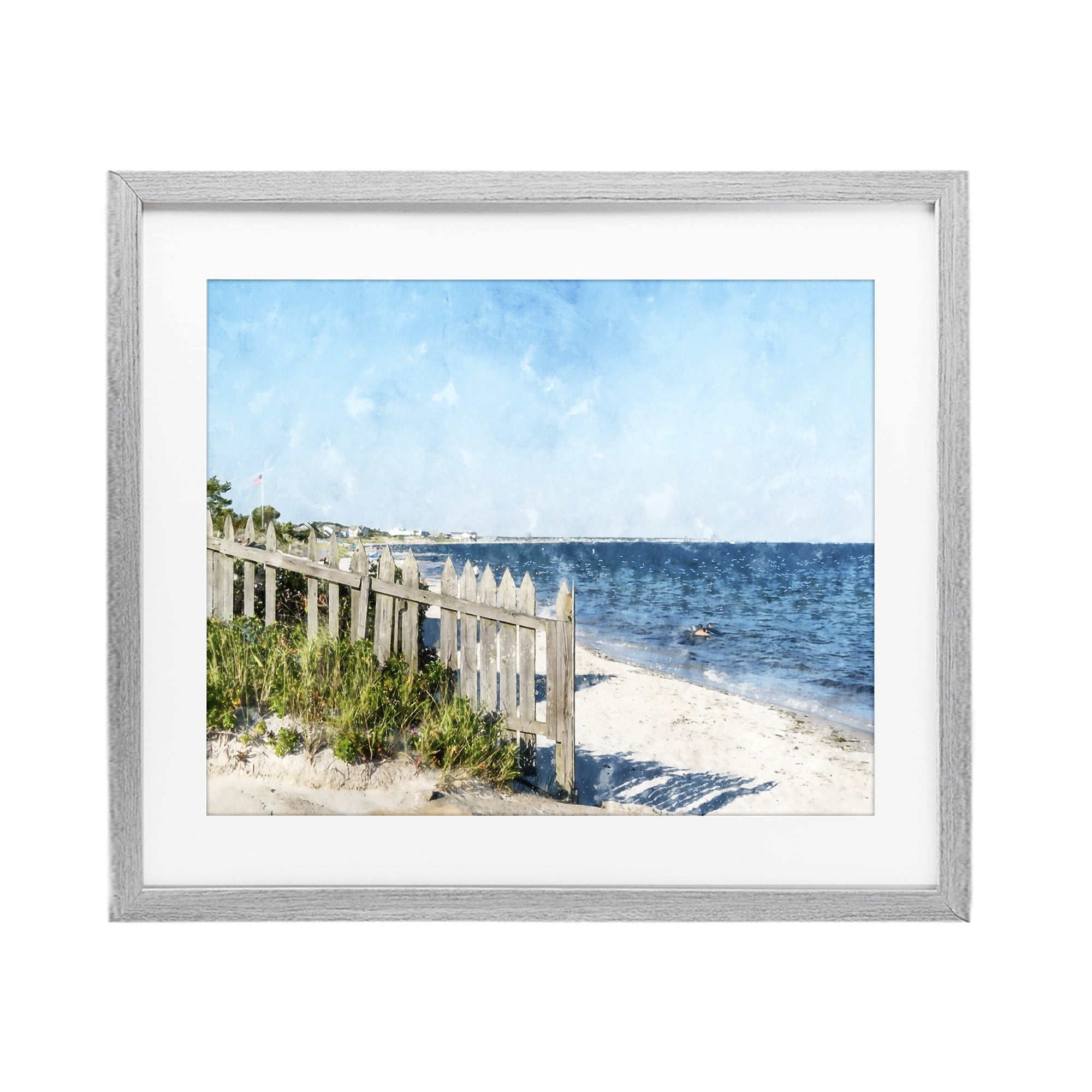 Stupell Industries Beach Pickets View Gray Framed Print Under Glass, design by Kim Curinga