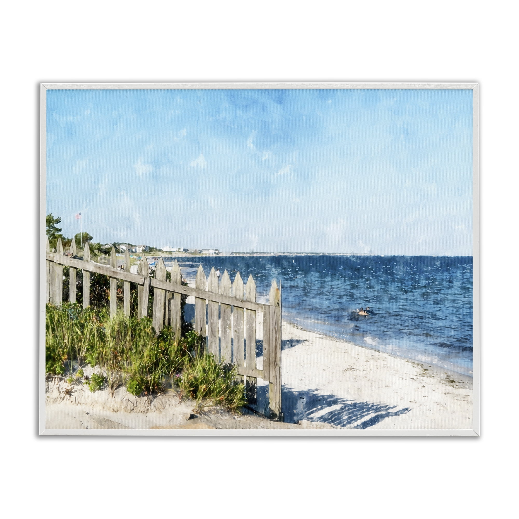 Stupell Industries Beach Pickets View White Framed Giclee Art, design by Kim Curinga