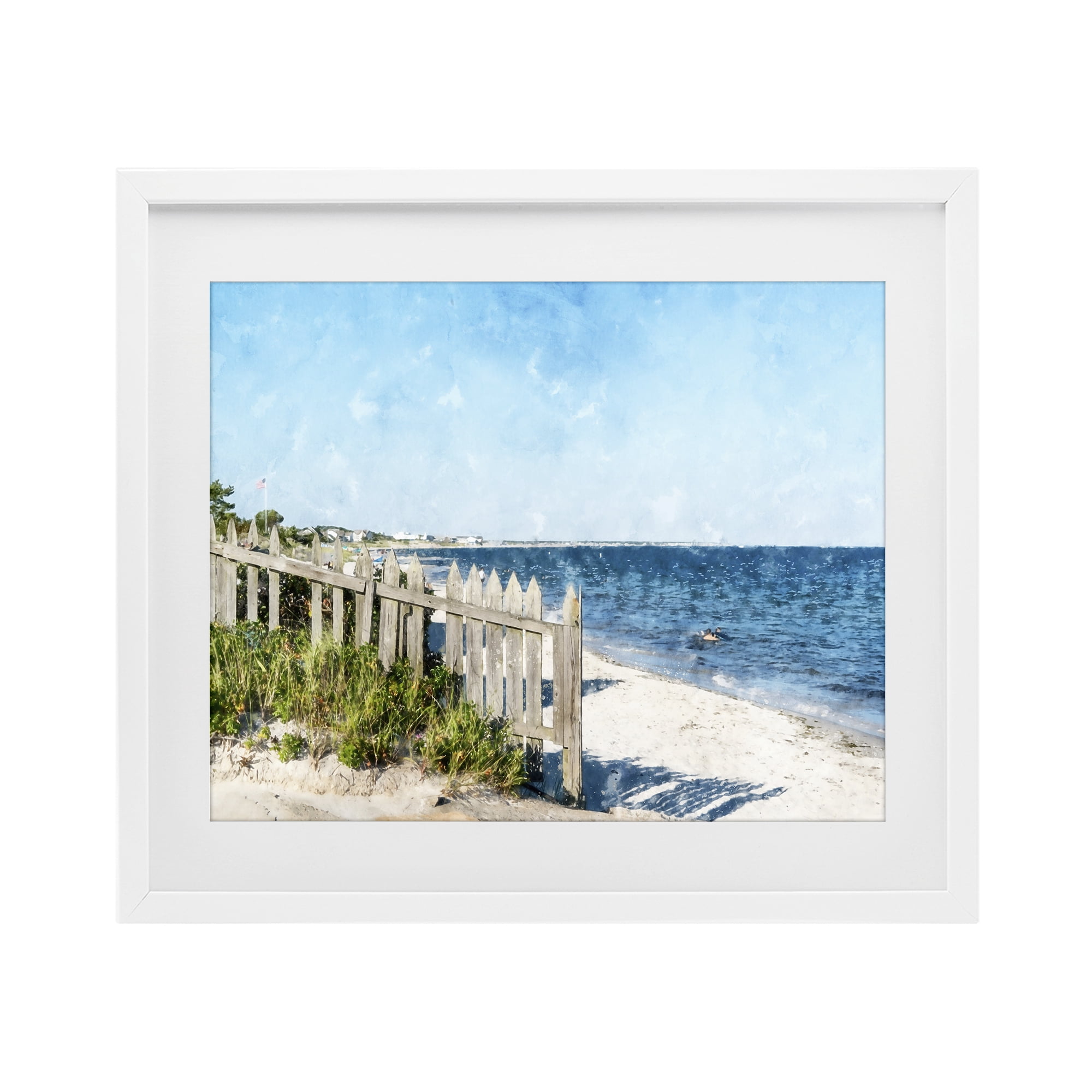 Stupell Industries Beach Pickets View White Framed Print Under Glass, design by Kim Curinga