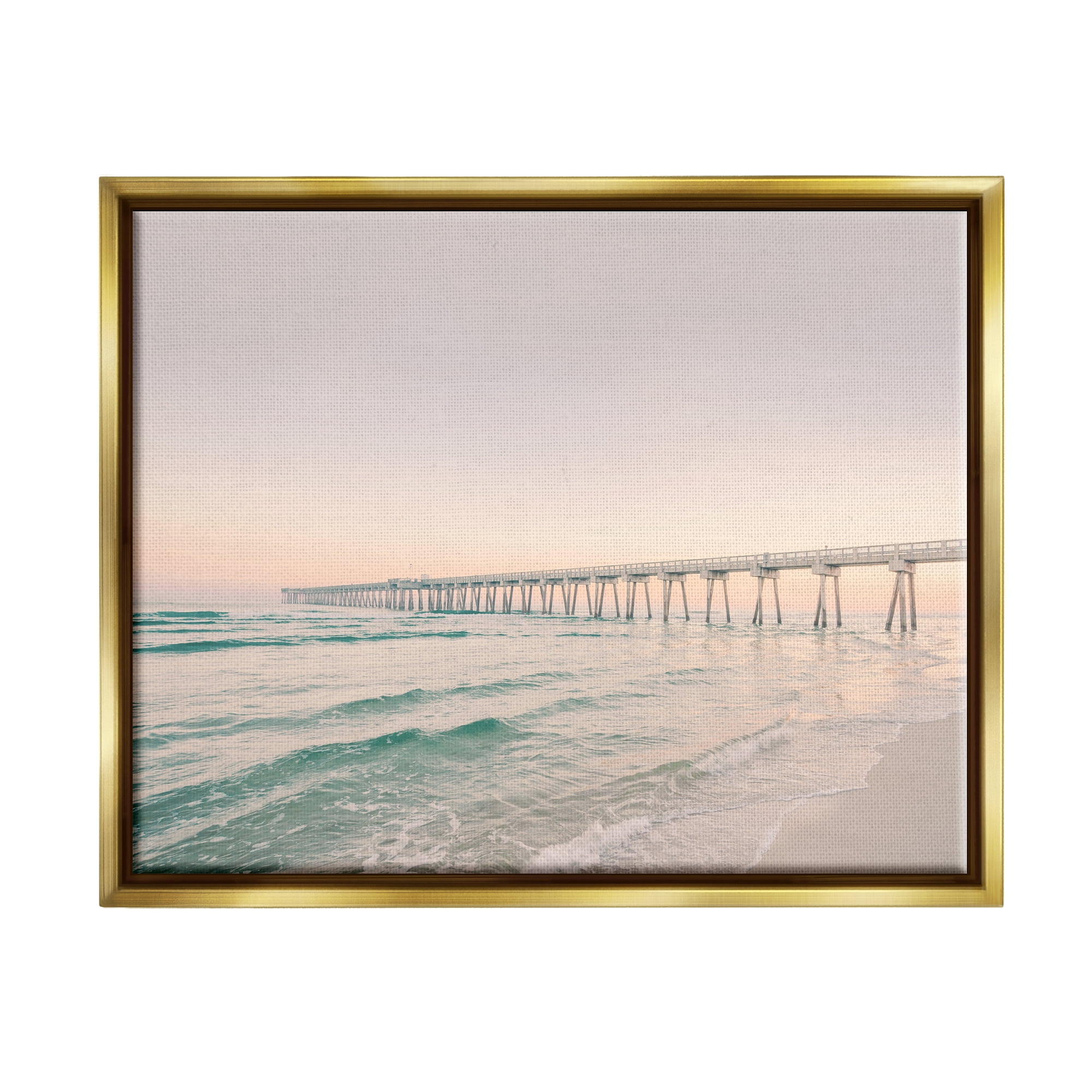 Stupell Industries Beach Pier Bridge Landscape Nature Photography Gold Floater Framed Art Print Wall Art, 21 x 17