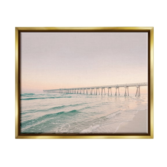 Stupell Industries Beach Pier Bridge Landscape Nature Photography Gold Floater Framed Art Print Wall Art, 31 x 25