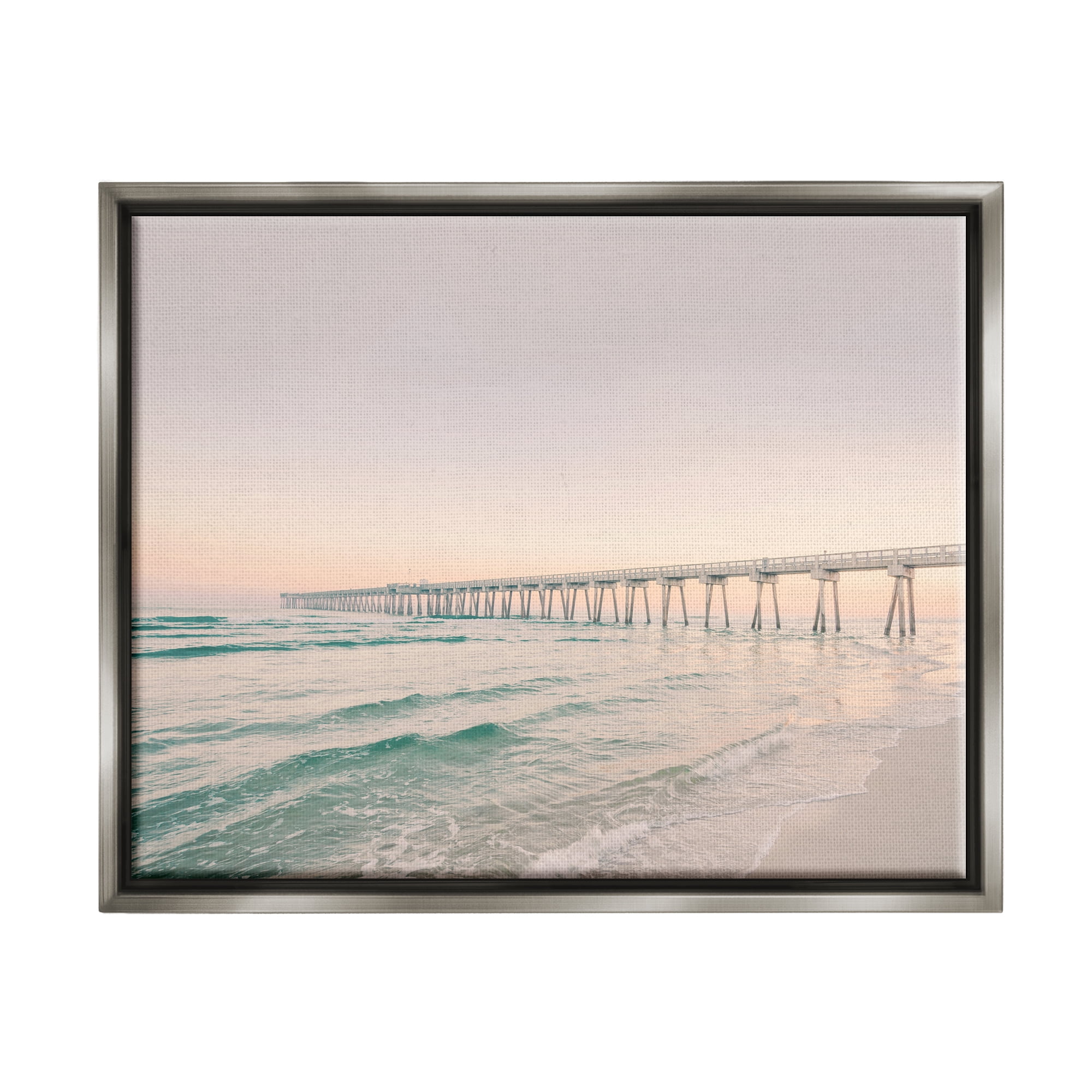 Stupell Industries Beach Pier Bridge Landscape Nature Photography Gray Floater Framed Art Print Wall Art, 31 x 25