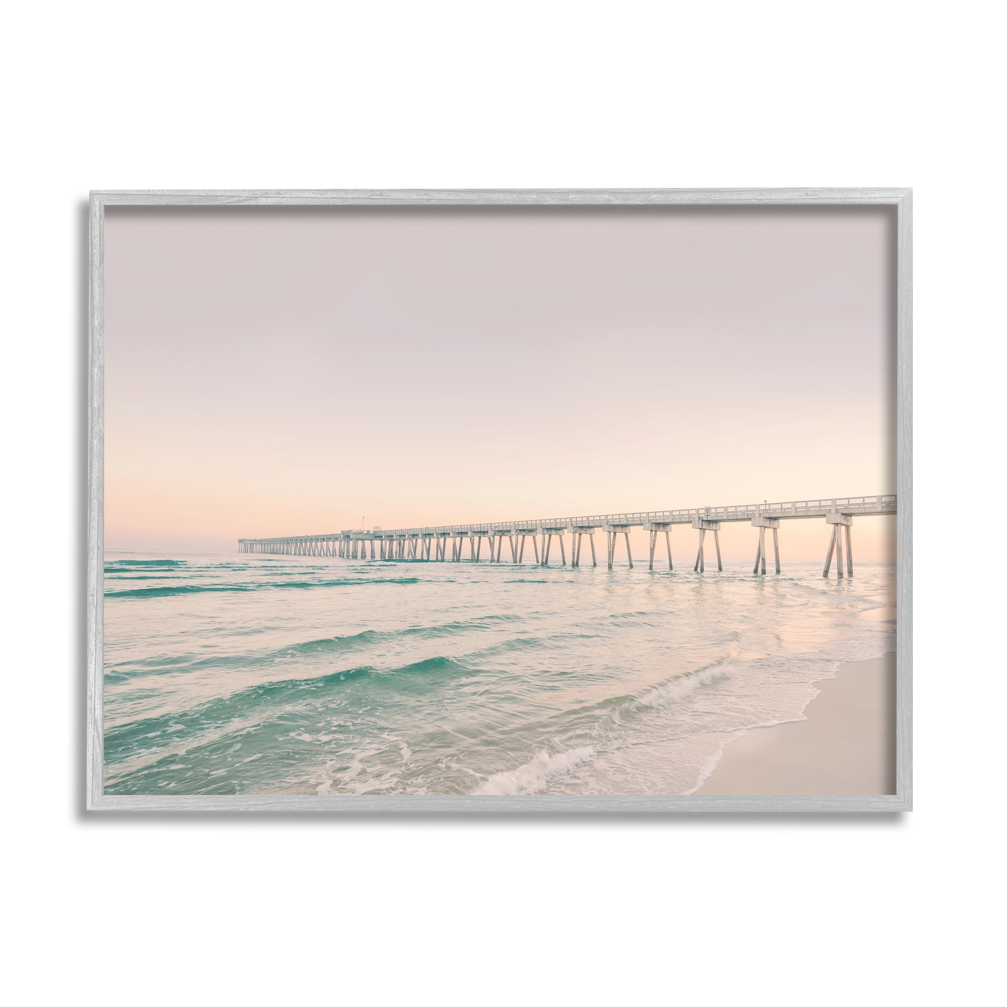 Stupell Industries Beach Pier Bridge Landscape Nature Photography Gray Framed Art Print Wall Art, 20 x 16