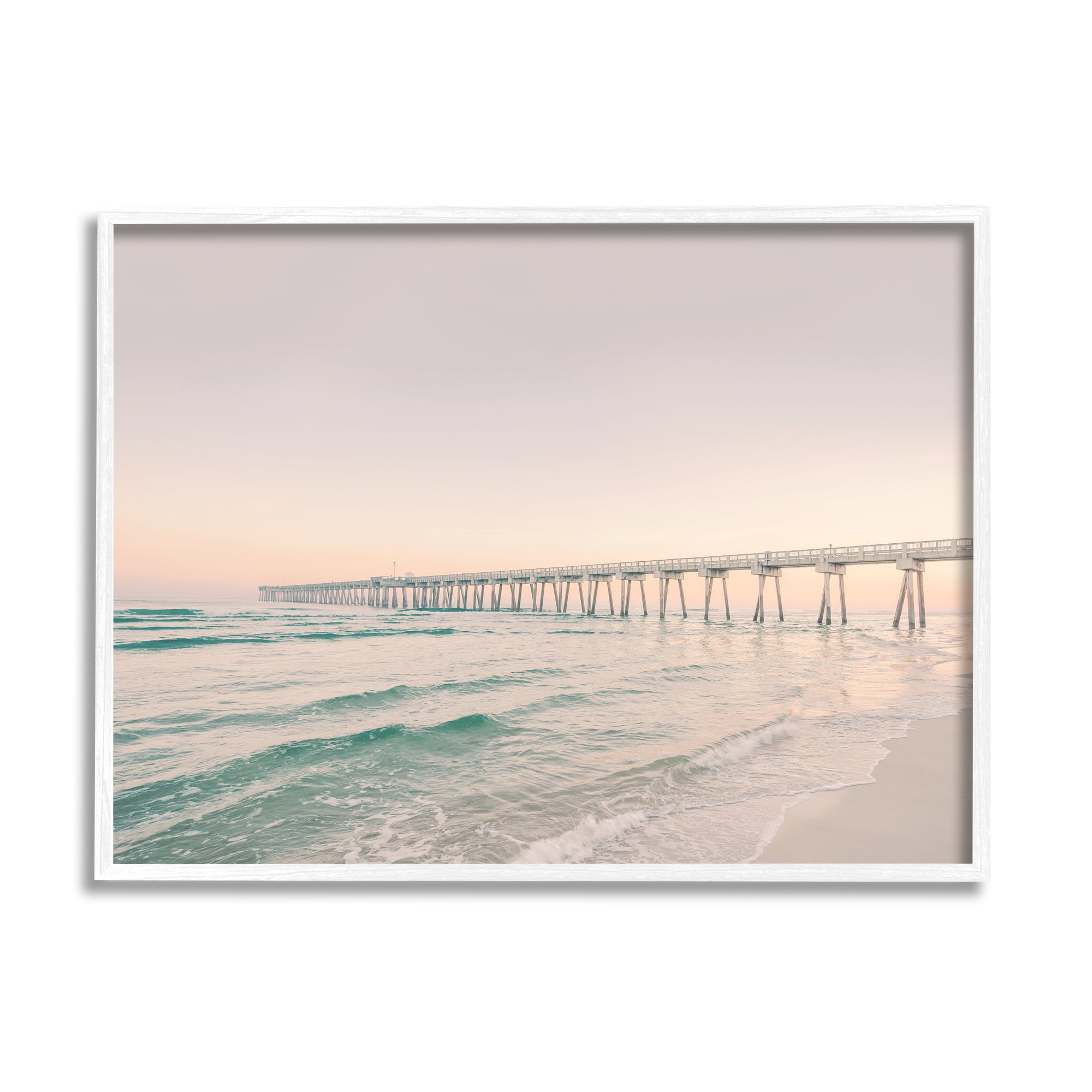 Stupell Industries Beach Pier Bridge Landscape Nature Photography White Framed Art Print Wall Art, 14 x 11