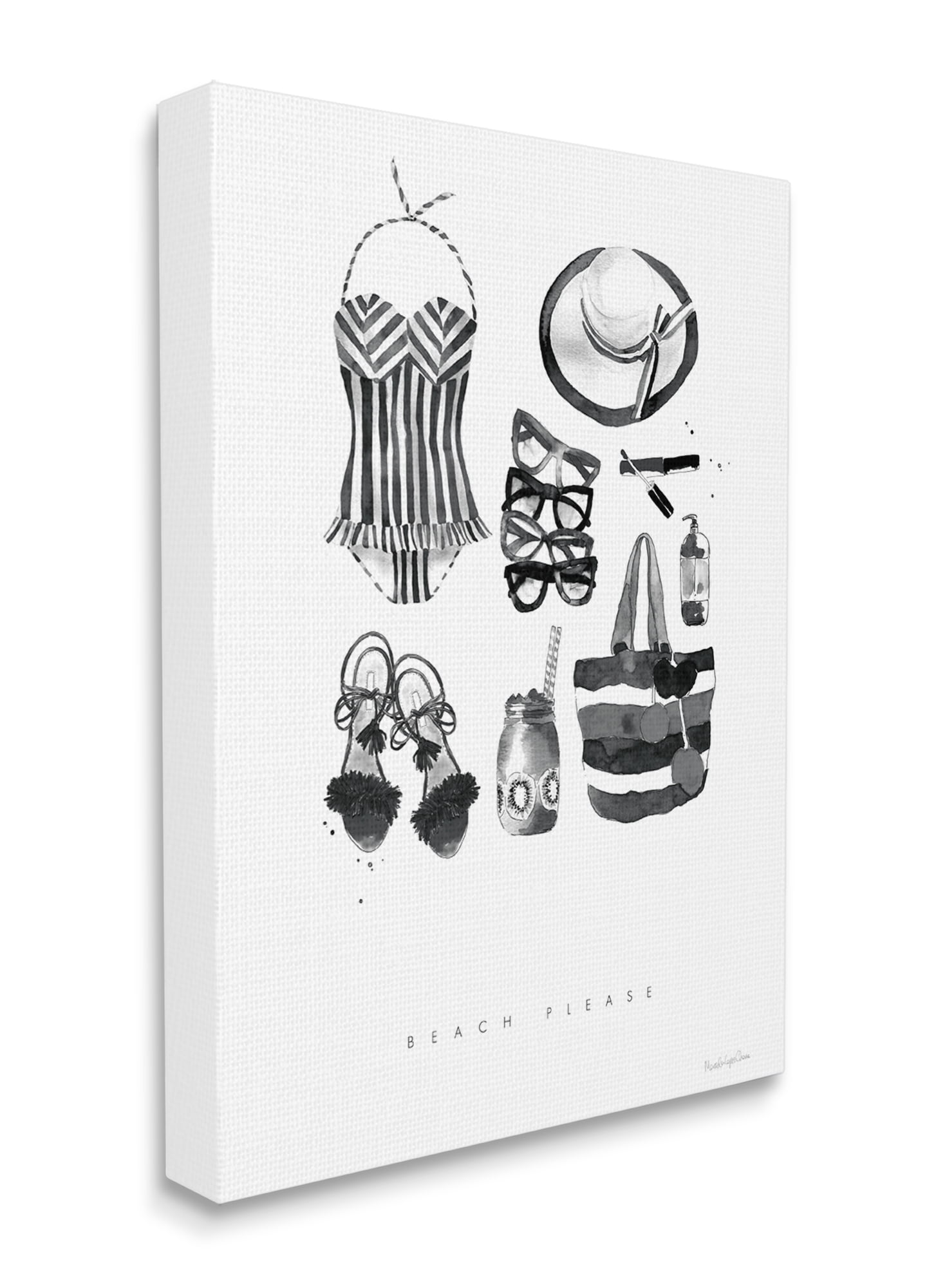 Stupell Industries Beach Please Phrase Black White Female Fashion Canvas Wall Art, 16 x 20, Design by Mercedes Lopez Charro