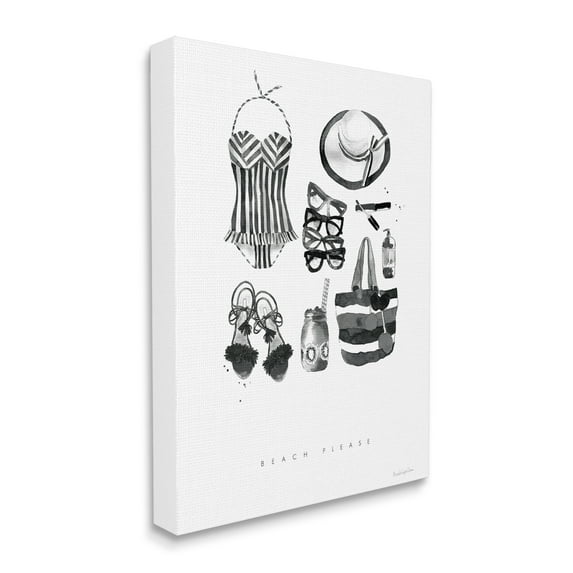 Stupell Industries Beach Please Phrase Black White Female Fashion Canvas Wall Art, 24 x 30, Design by Mercedes Lopez Charro