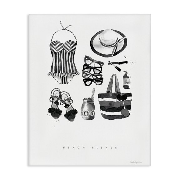 Stupell Industries Coastal Beach Please Phrase Black White Female Fashion Canvas Art, 36 x 48, by Mercedes Lopez Charro