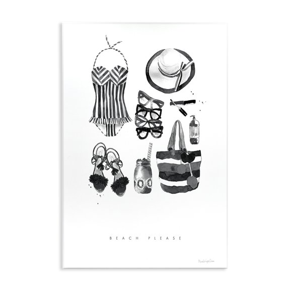 Stupell Industries Coastal Beach Please Phrase Black White Female Fashion Wall Plaque Art, 13 x 19, by Mercedes Lopez Charro