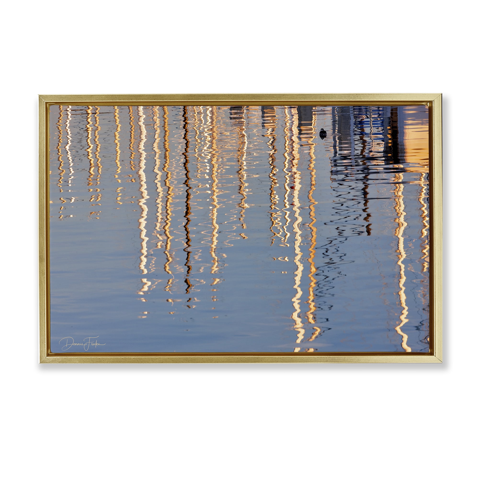Stupell Industries Beach Post Reflections Coastal Photography Gold Floater Framed Canvas Art Print Wall Art, 31 x 21