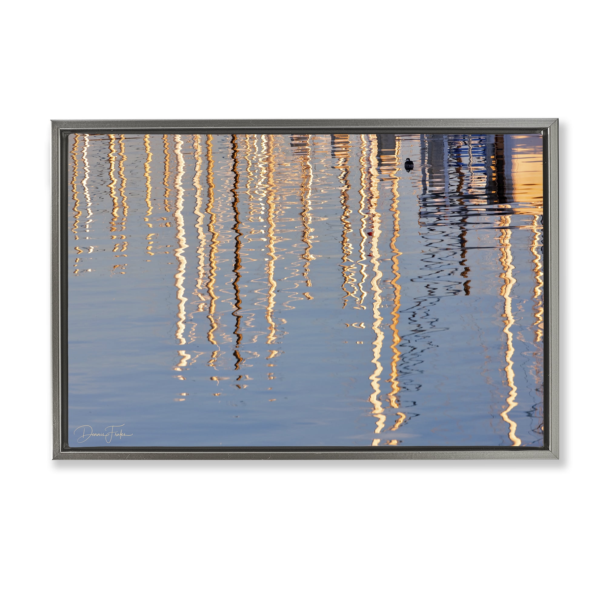 Stupell Industries Beach Post Reflections Coastal Photography Gray Floater Framed Canvas Art Print Wall Art, 25 x 17