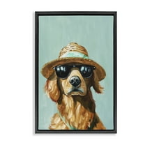 Stupell Industries Beach Ready Dog Animals & Insects Painting Black Floater Framed Canvas Art Print Wall Art, 17 x 25