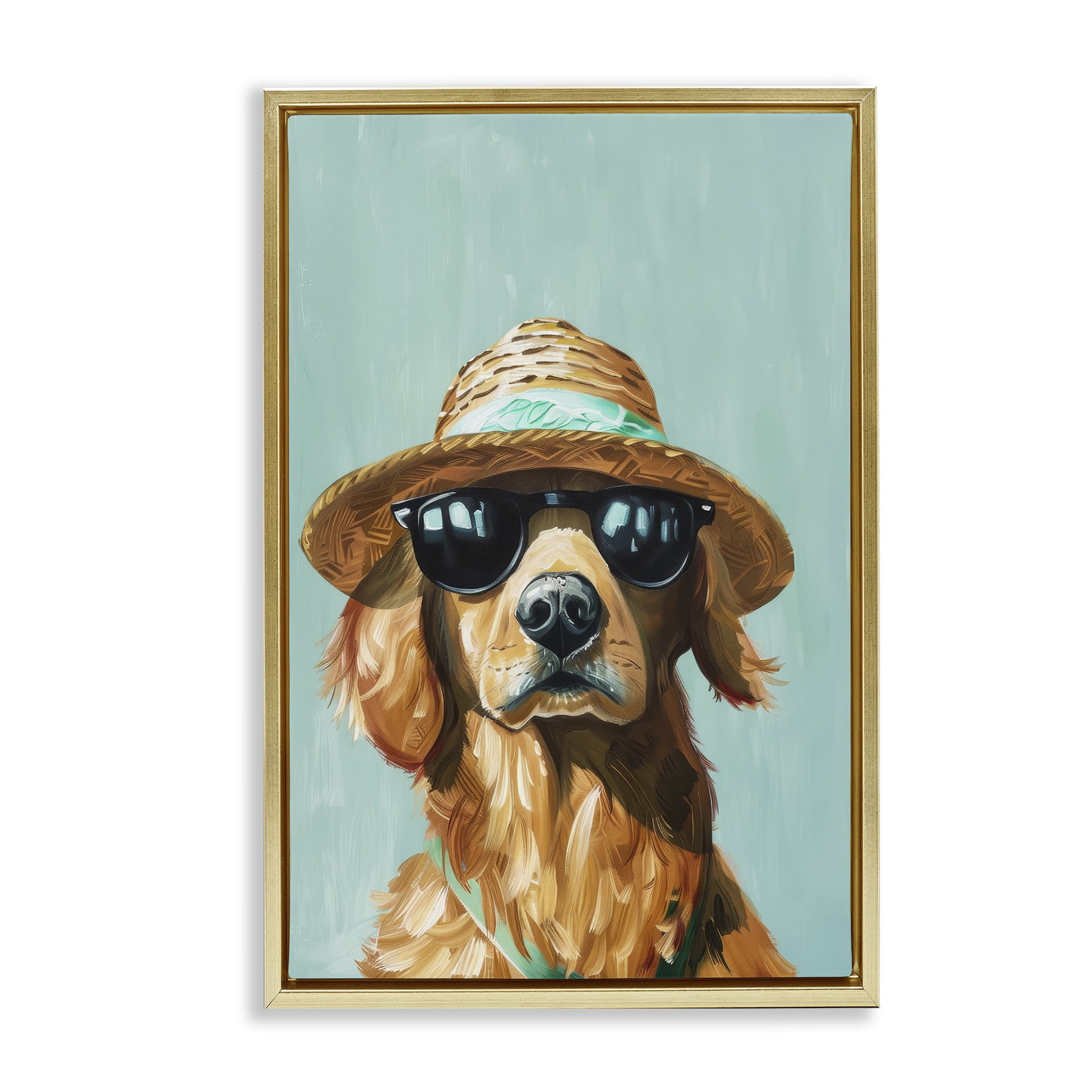 Stupell Industries Beach Ready Dog Animals & Insects Painting Gold Floater Framed Canvas Art Print Wall Art, 21 x 31