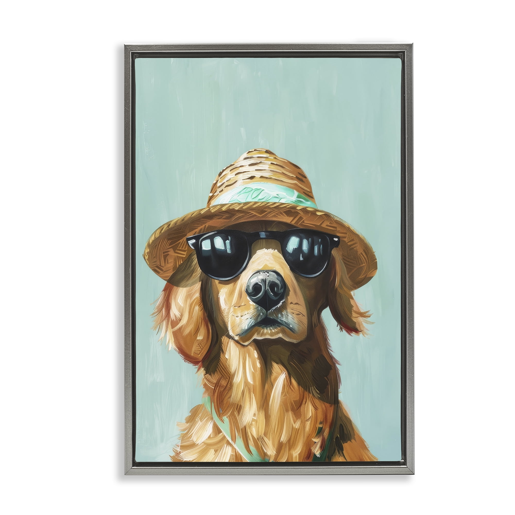 Stupell Industries Beach Ready Dog Animals & Insects Painting Gray Floater Framed Canvas Art Print Wall Art, 17 x 25
