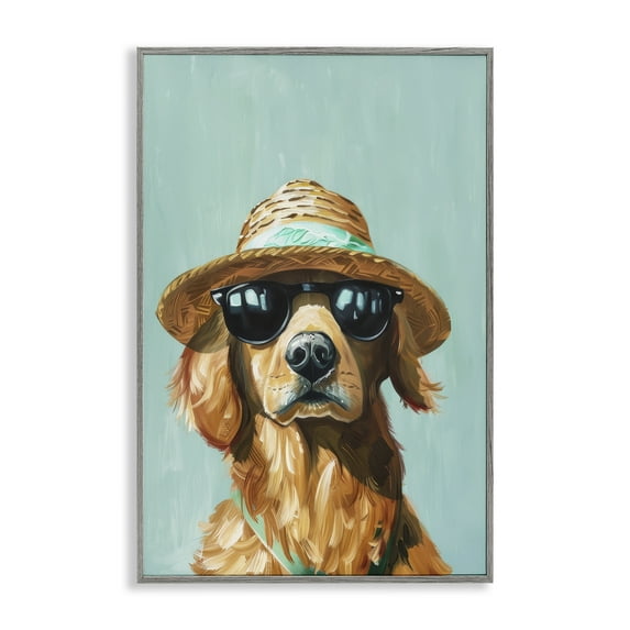 Stupell Industries Beach Ready Dog Animals & Insects Painting Gray Framed Art Print Wall Art, 12 x 18