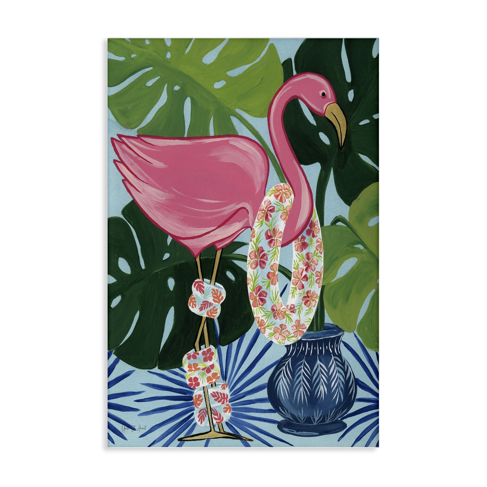 Stupell Industries Beach Ready Flamingo Animals Painting Wrapped Canvas Art Print Wall Art, 20 x 30