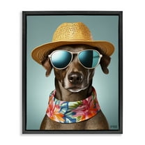 Stupell Industries Beach Ready Pup Animals & Insects Painting Black Floater Framed Canvas Art Print Wall Art, 17 x 21