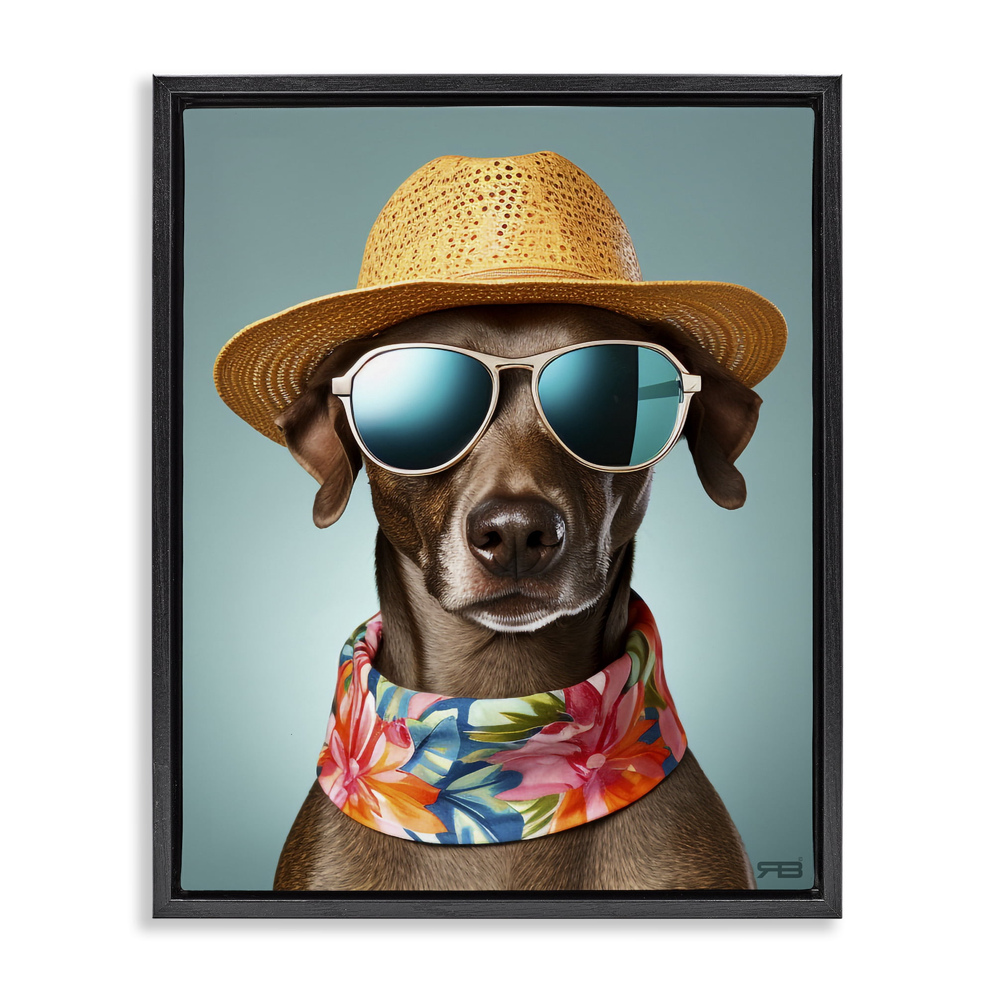 Stupell Industries Beach Ready Pup Animals & Insects Painting Black Floater Framed Canvas Art Print Wall Art, 25 x 31