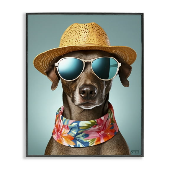 Stupell Industries Beach Ready Pup Animals & Insects Painting Black Framed Art Print Wall Art, 11 x 14