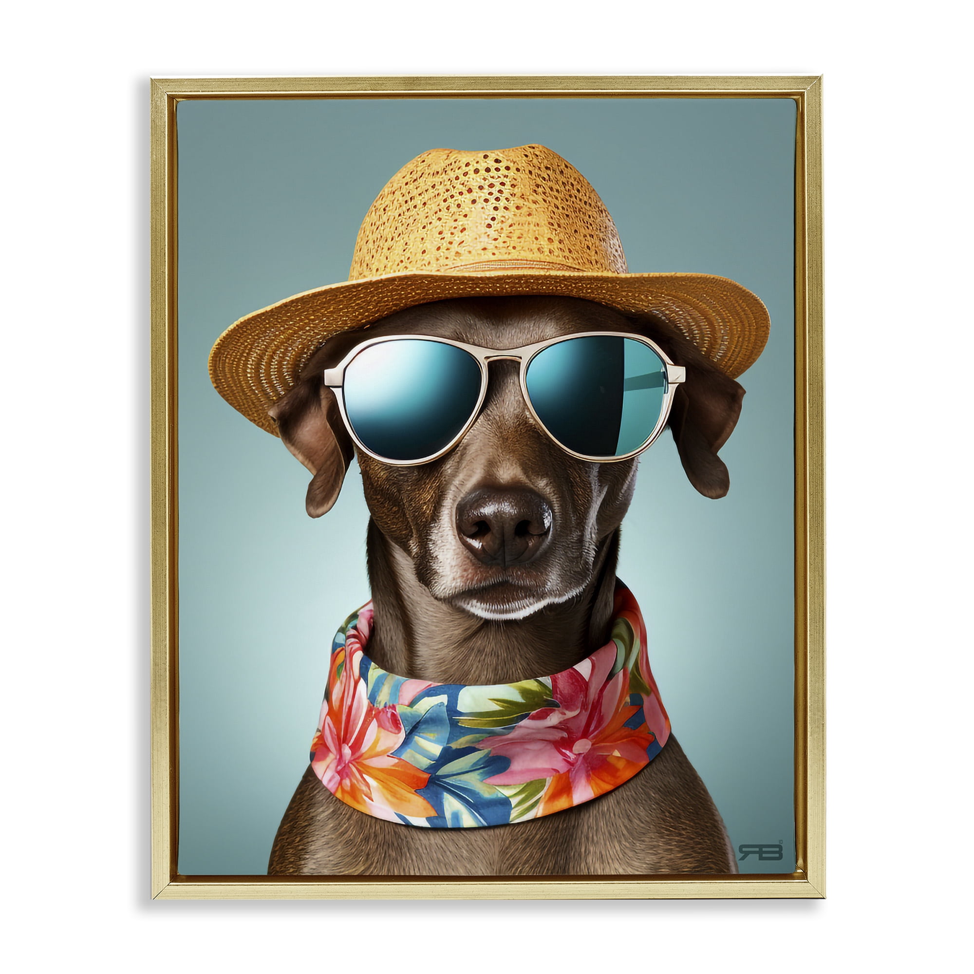 Stupell Industries Beach Ready Pup Animals & Insects Painting Gold Floater Framed Canvas Art Print Wall Art, 25 x 31
