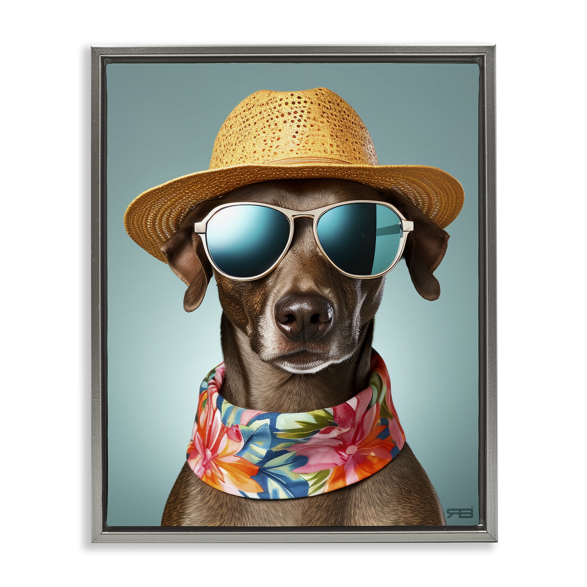 Stupell Industries Beach Ready Pup Animals & Insects Painting Gray Floater Framed Canvas Art Print Wall Art, 25 x 31